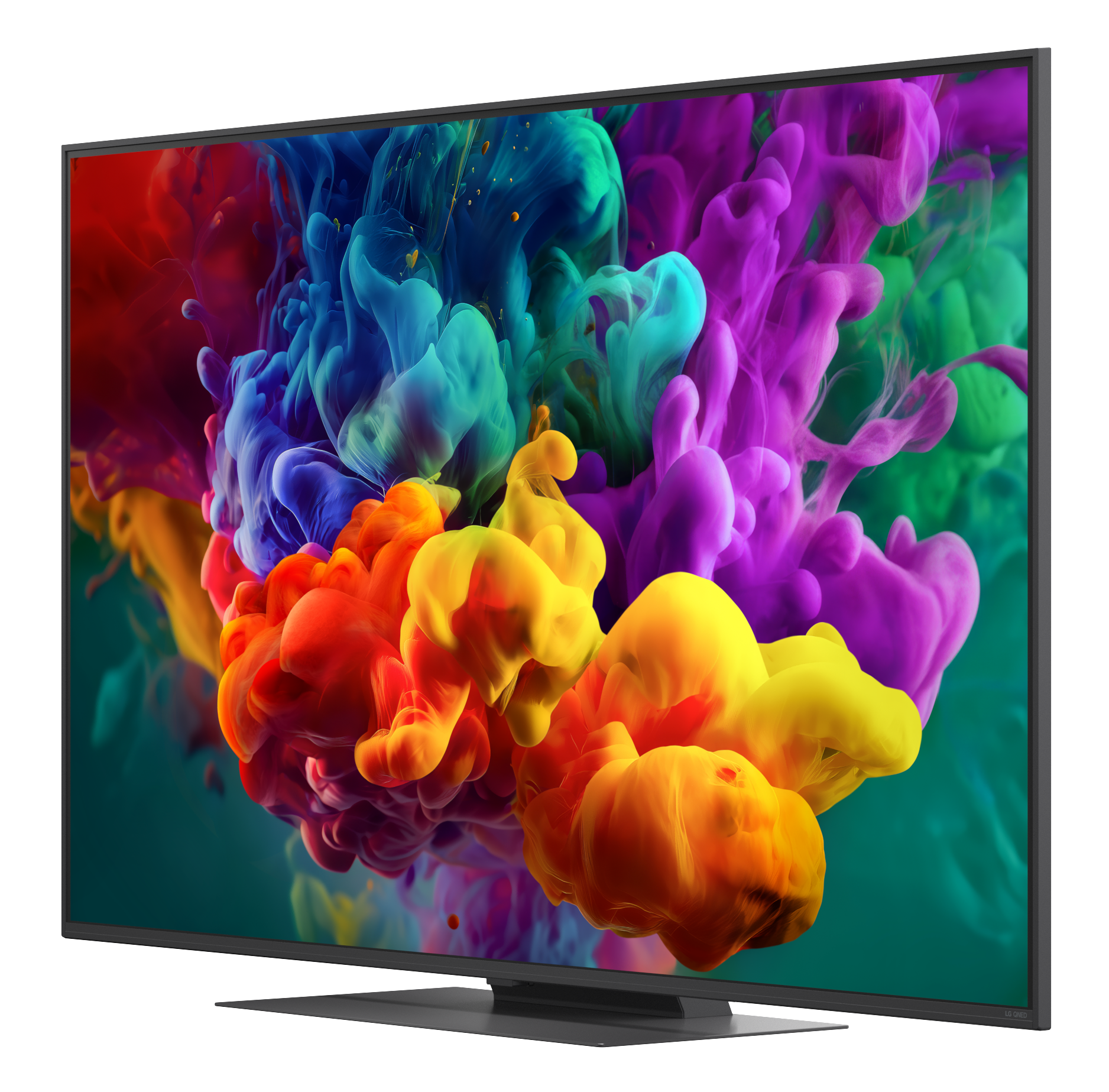 Nowoczesny telewizor wyświetla żywe kolory tuszu rozkwitającego na ciemnym tle.