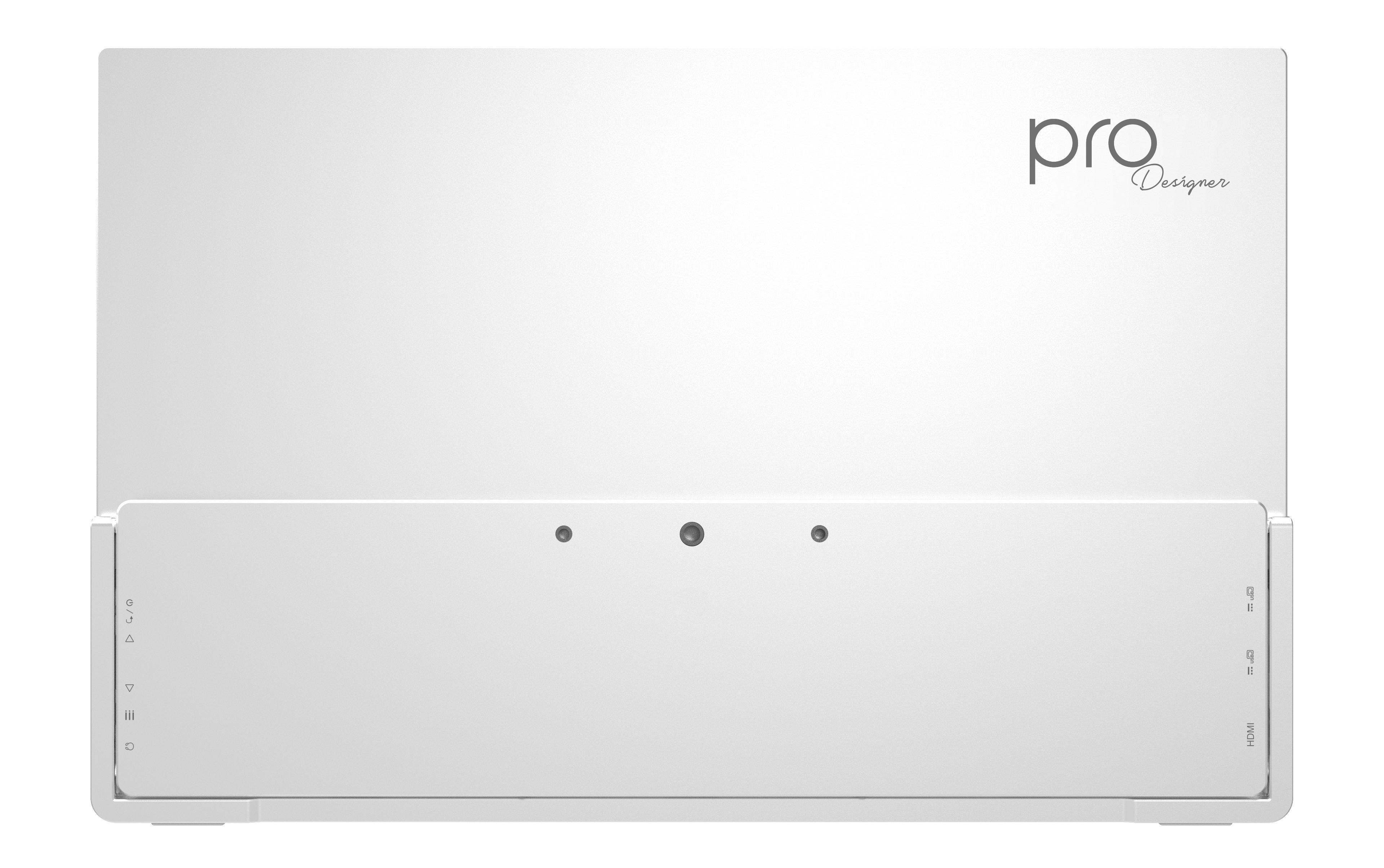 Ein weißes Gerät mit dem Schriftzug "pro Designer" oben rechts.