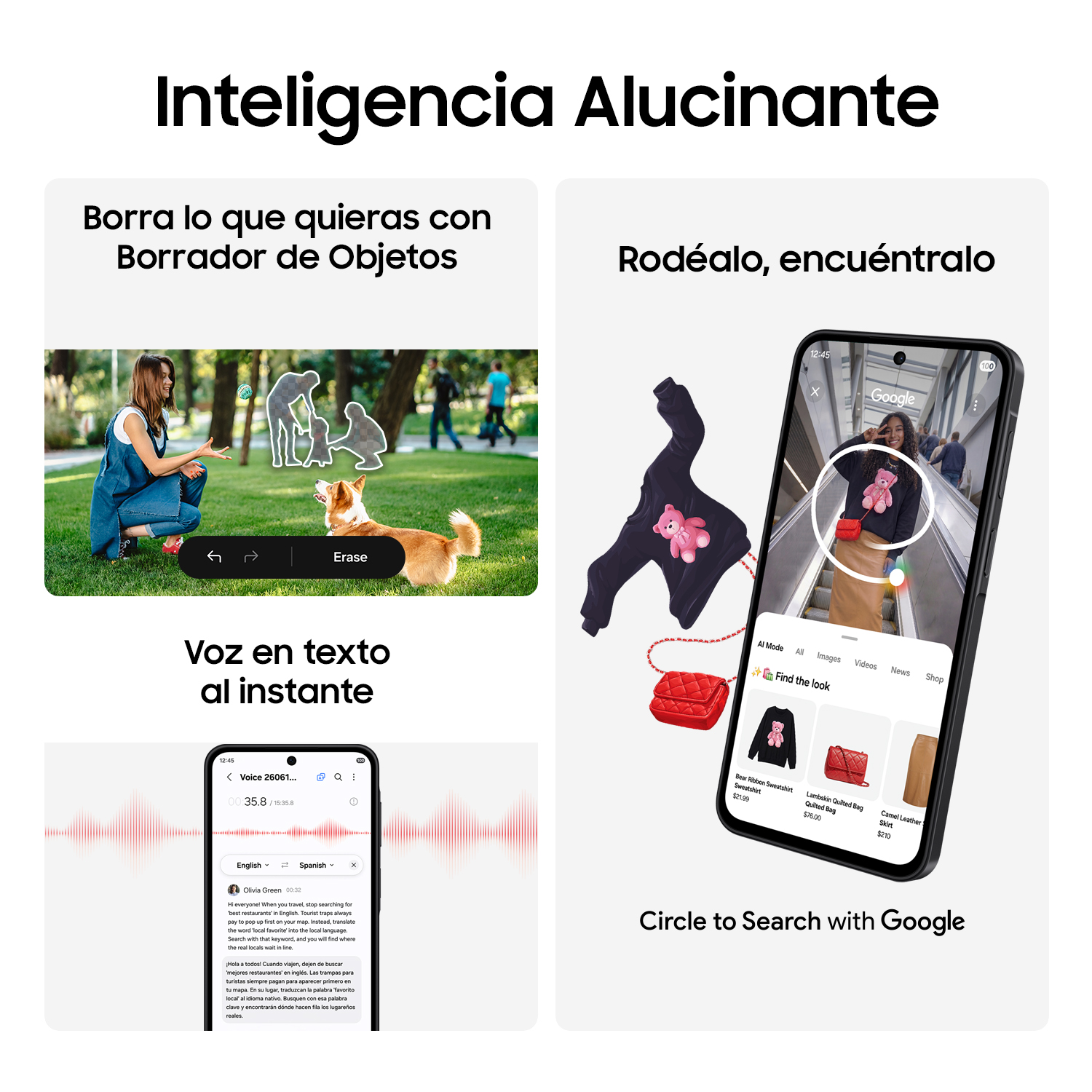 Inteligencia Alucinante: Borra lo que quieras con Borrador de Objetos. Voz en texto al instante. Rodéalo, encuéntralo. Circle to Search with Google