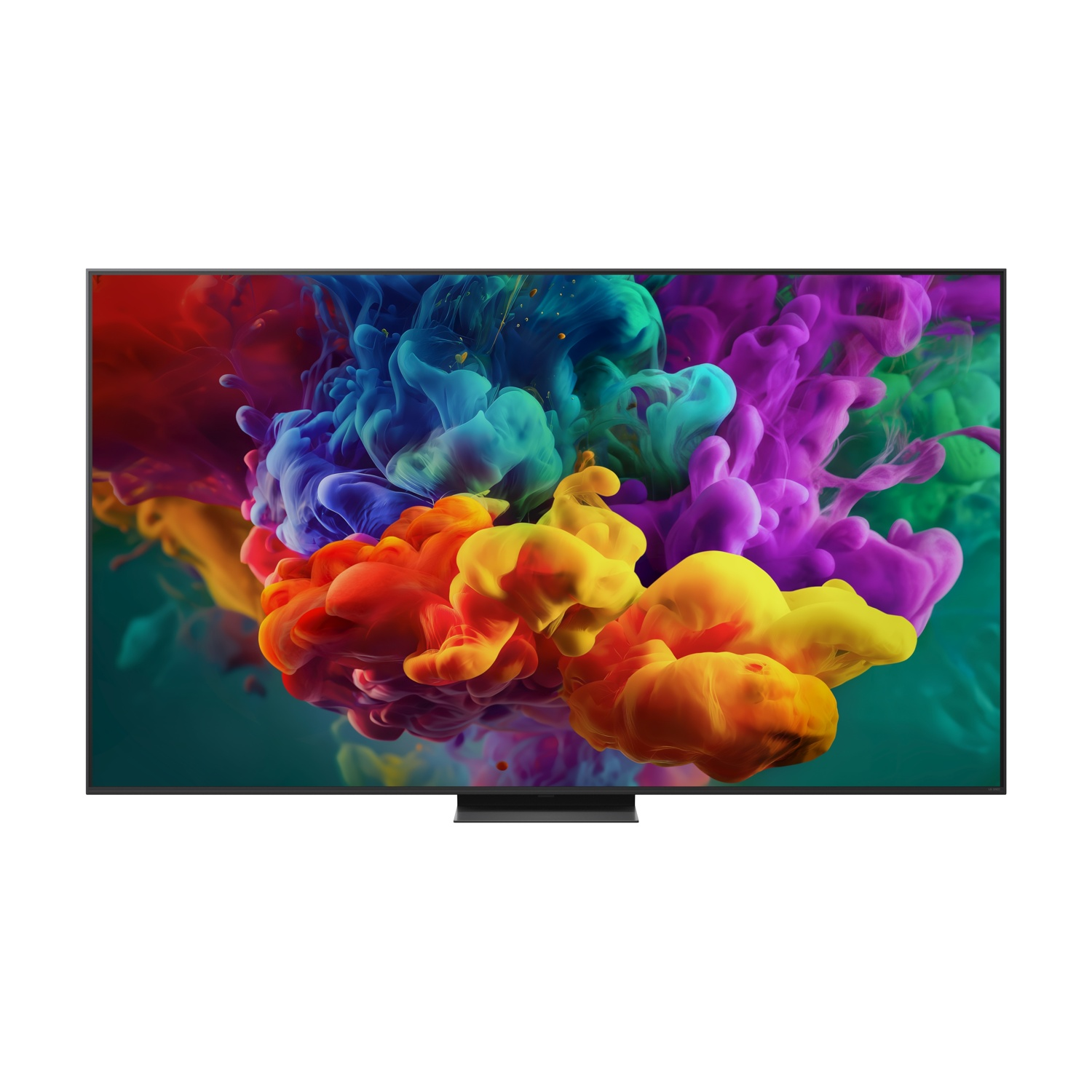 Una TV moderna mostra nuvole di fumo vibranti e colorate in rosso, arancione, giallo, blu e viola.