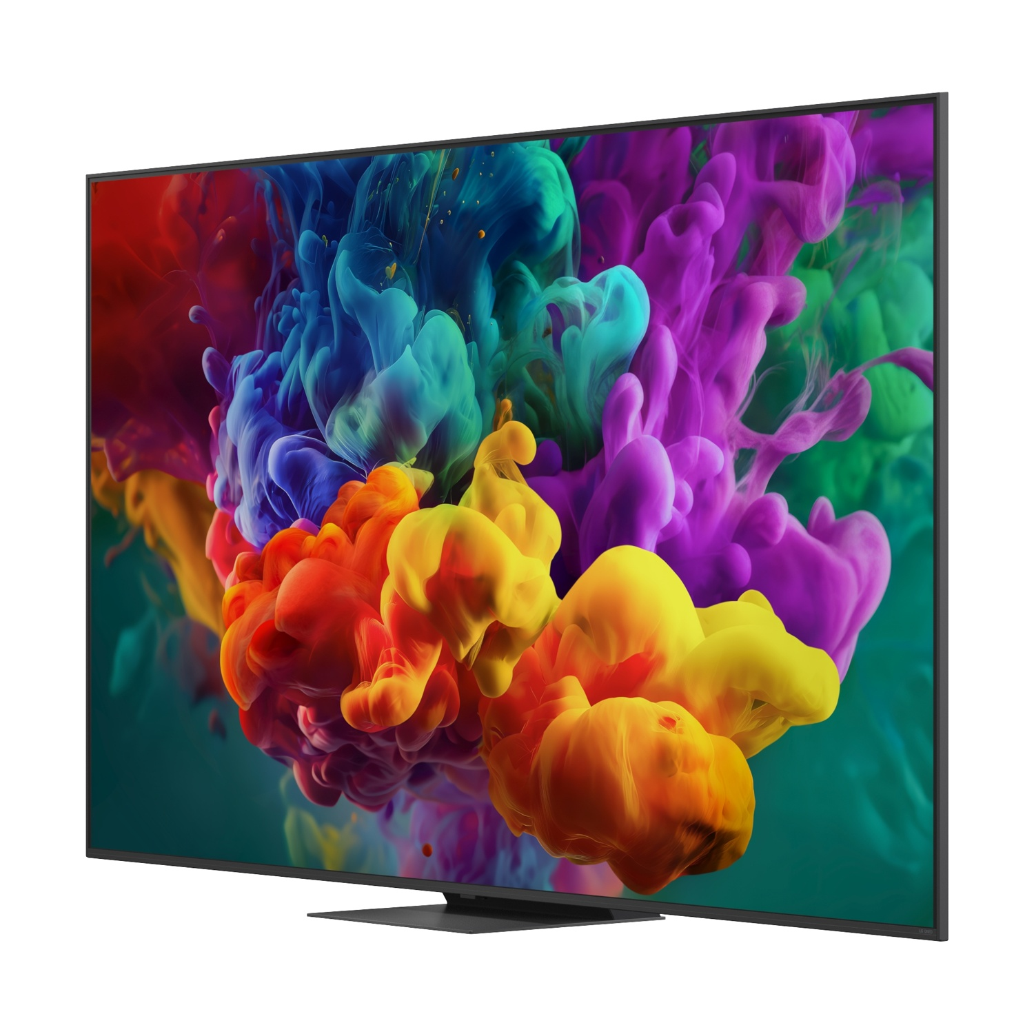 Una TV moderna con vivaci effetti di fumo colorato sullo schermo.