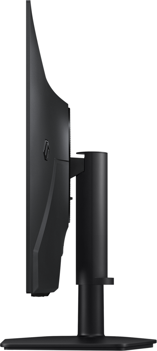 Ein schwarzer Computermonitor im Seitenprofil, mit einem schlanken Design.