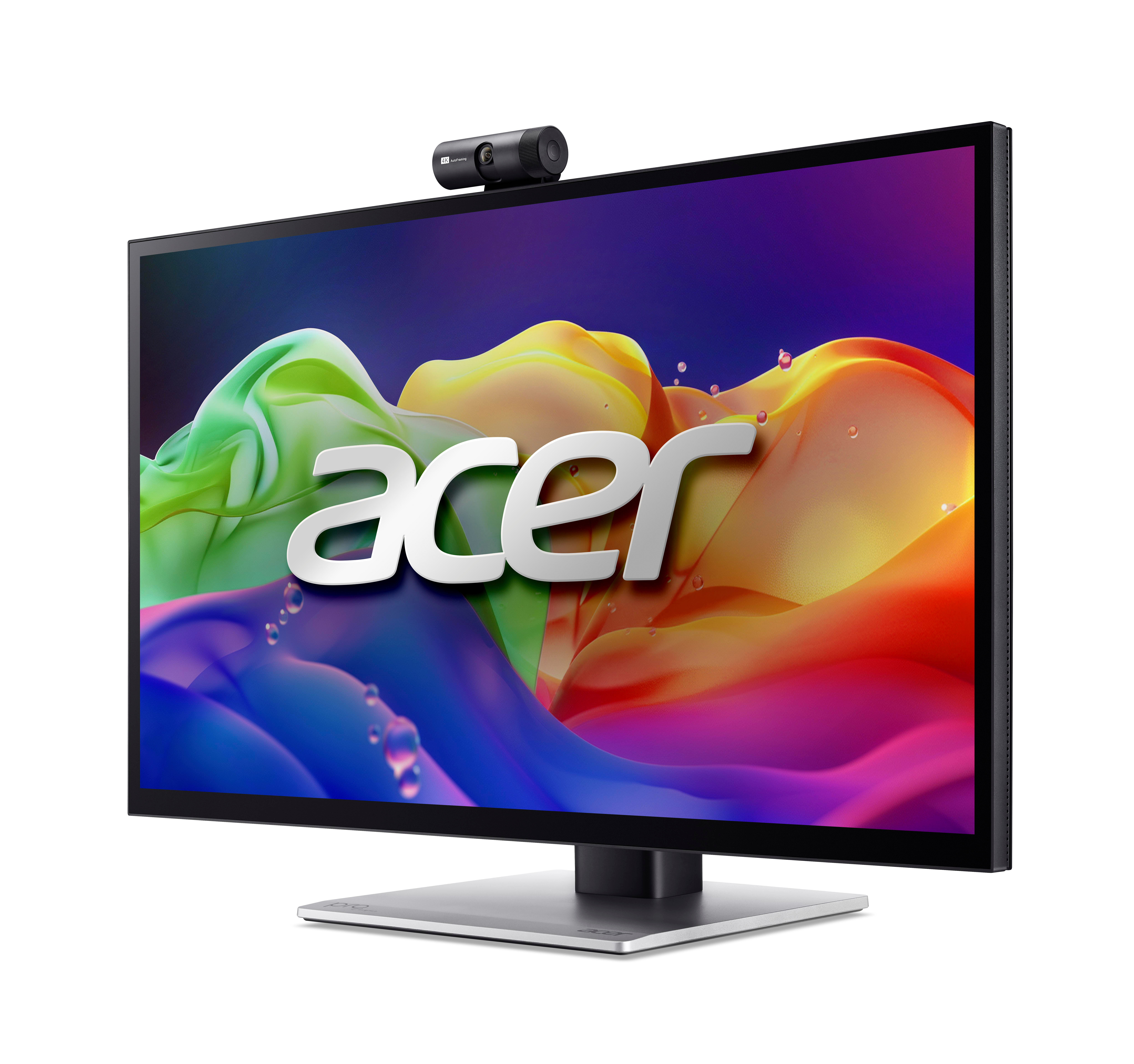 Schwarzer Monitor mit Acer-Logo und Webcam. Abstrakter Hintergrund.