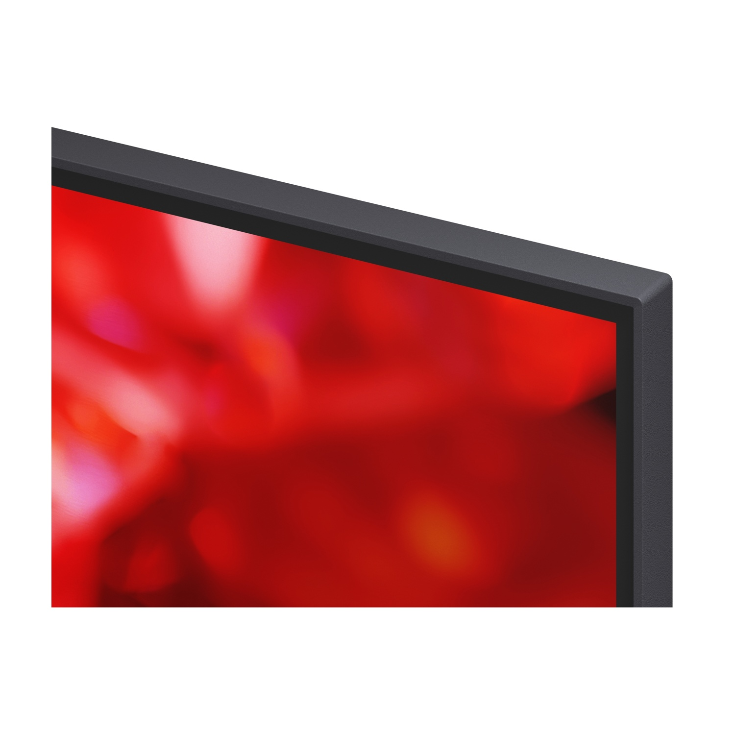Cornice TV nera con sfondo rosso sfocato. Vista ravvicinata.
