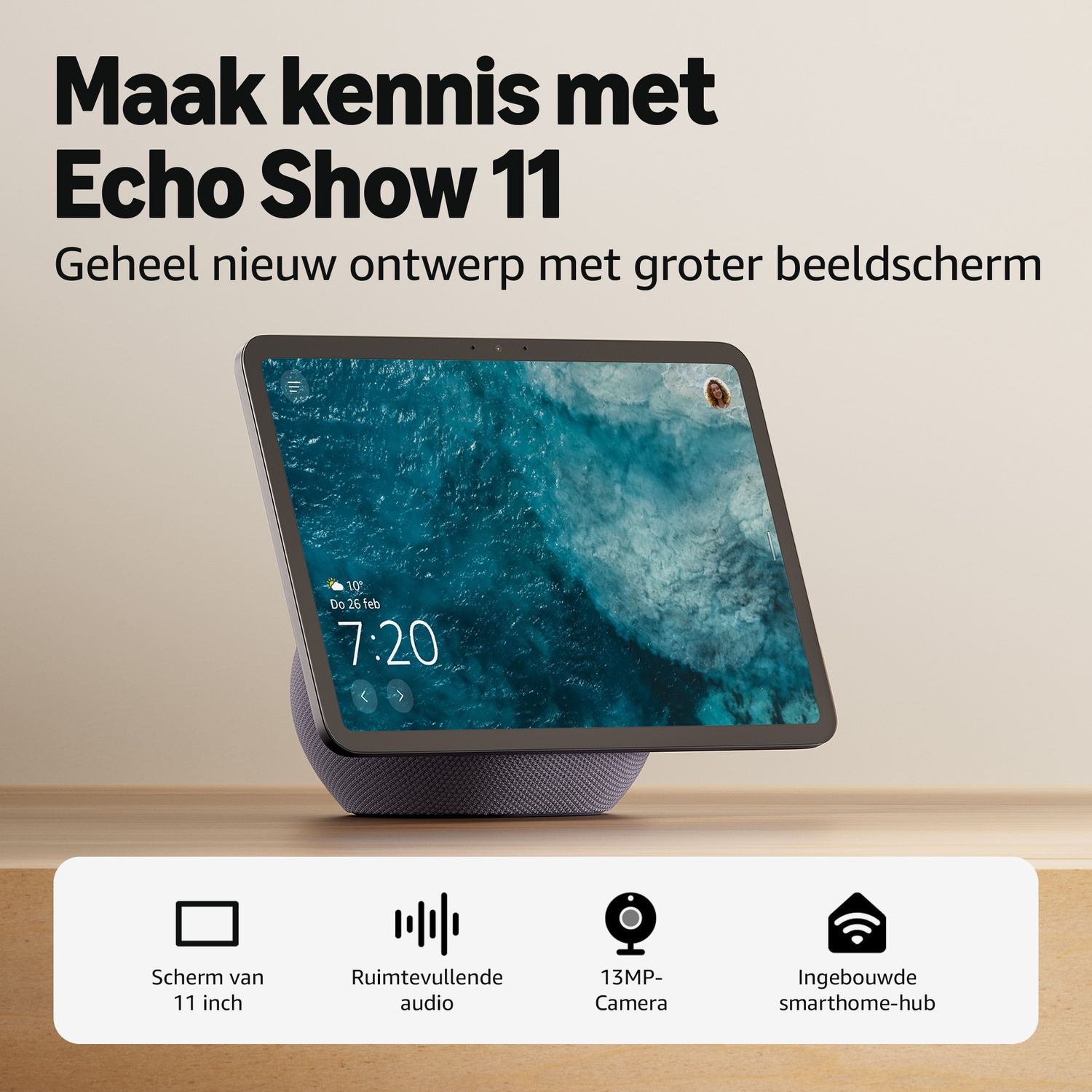 Echo Show 11 met 11-inch scherm, 13MP camera en ingebouwde smarthome-hub.