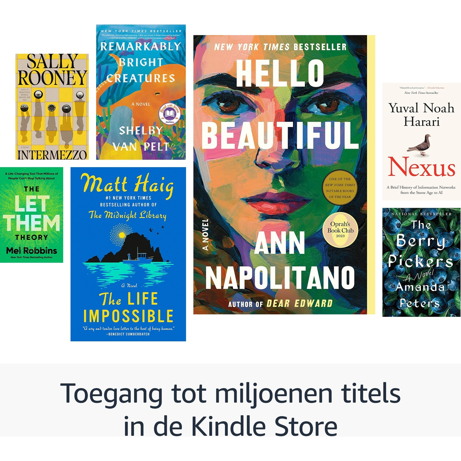 Couvertures de livres : Hello Beautiful, Intermezzo, Nexus, The Life Impossible, The Berry Pickers et Remarkable Bright Creatures.