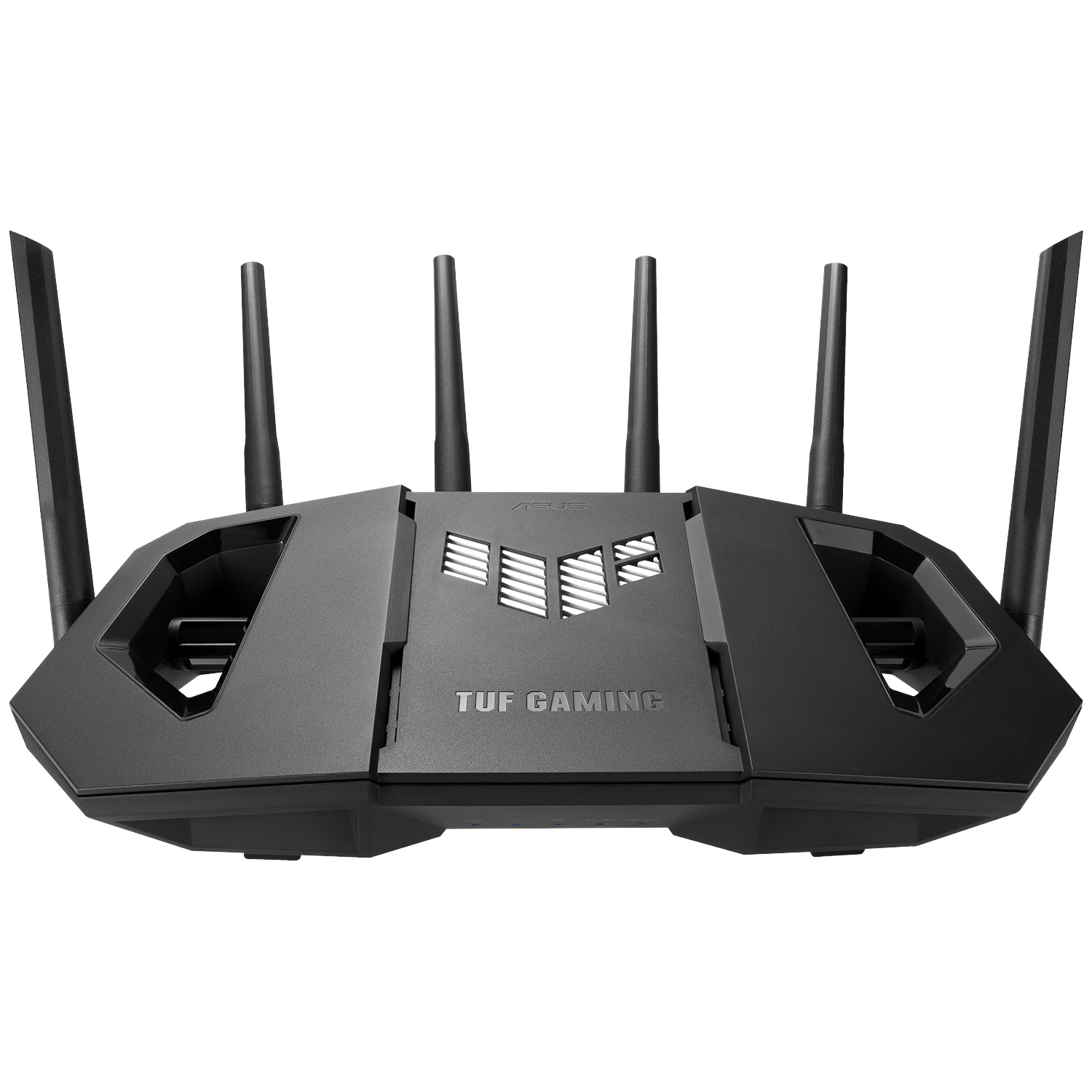 Black router with five antennas and "TUF GAMING" branding.
