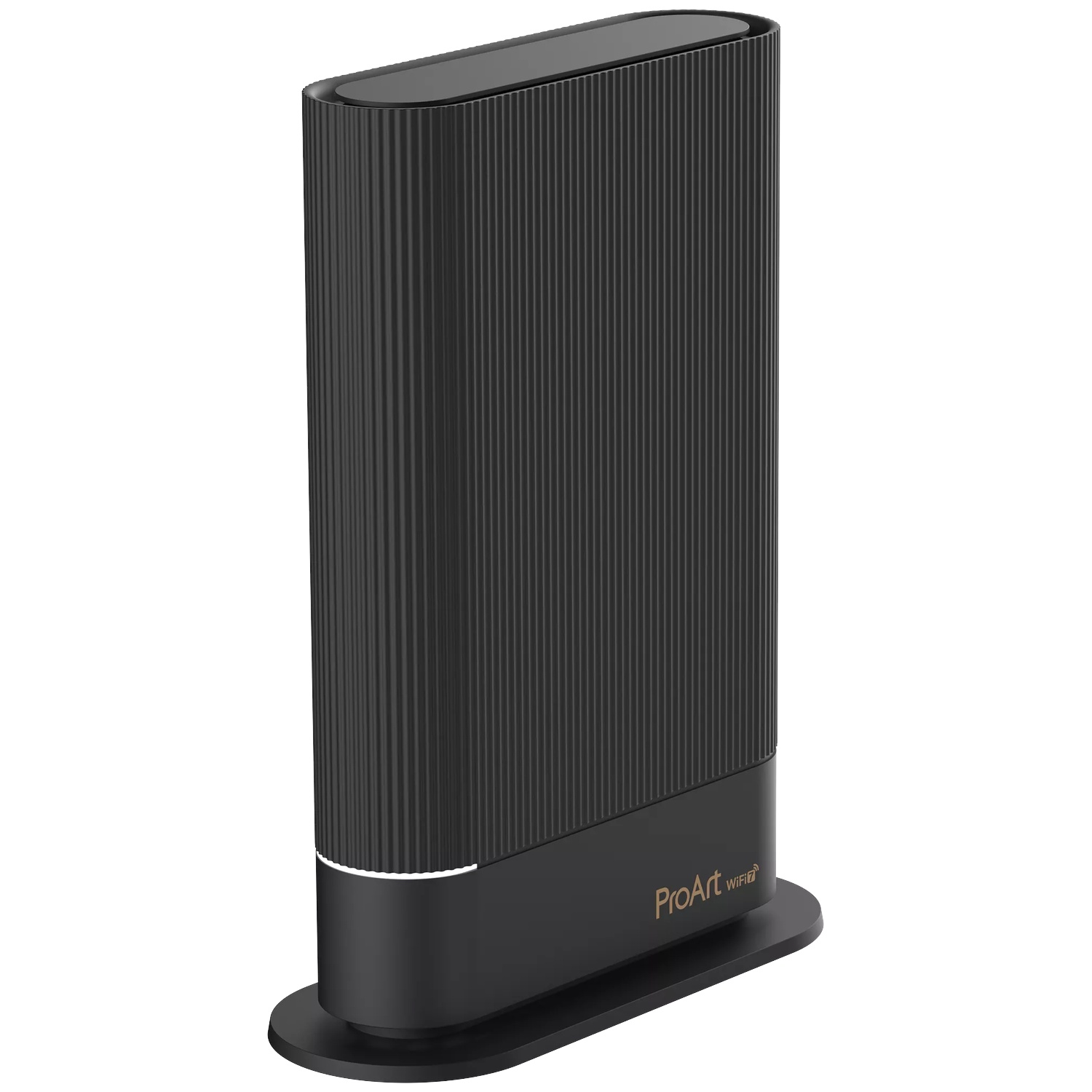 A black router with vertical grooves and an illuminated stripe.