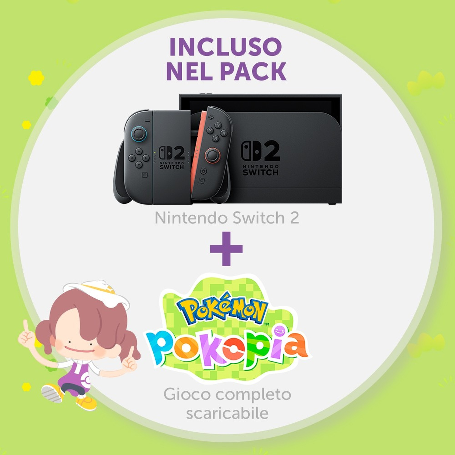 Nintendo Switch 2 console, controller e gioco Pokémon Pokopia. Incluso nel pack.