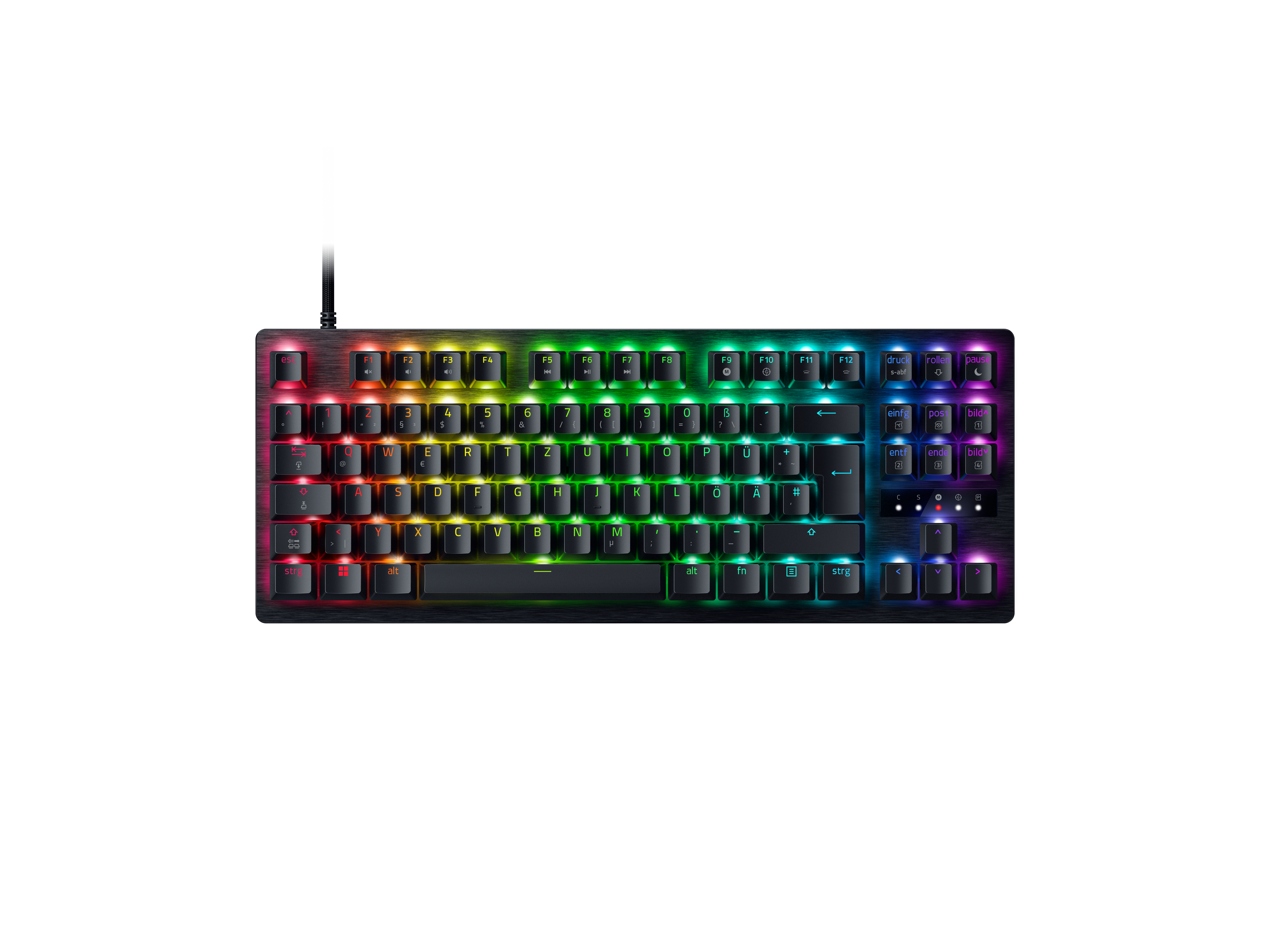 Ein mechanisches Keyboard mit RGB-Beleuchtung und schwarzer Tastatur.