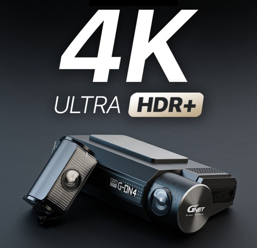 Siyah arka plan üzerinde GNET 4K HDR+ araç kamerası, çıkarılabilir lensli.