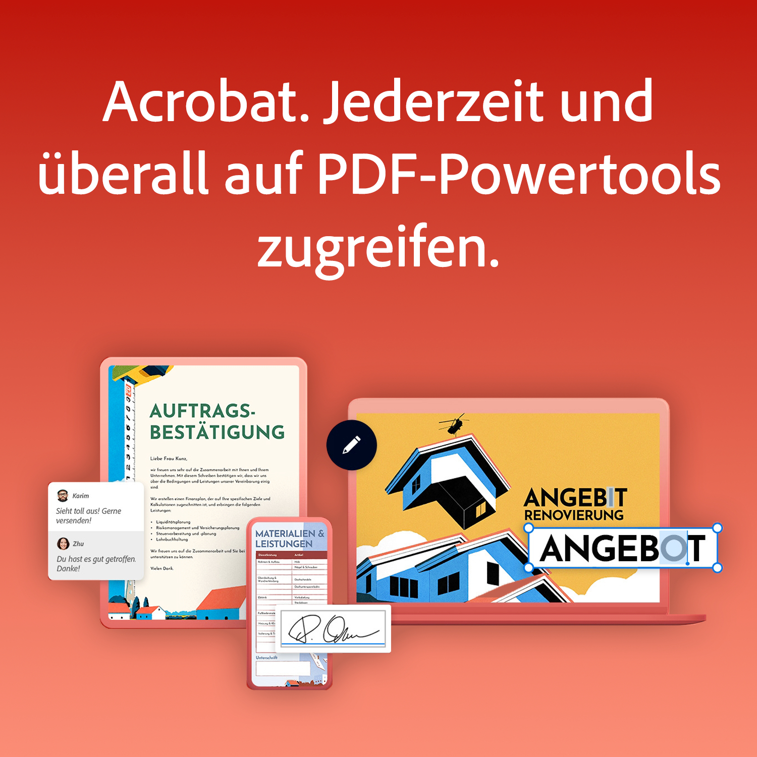 Acrobat PDF-Powertools auf Laptops und Bestellungen.