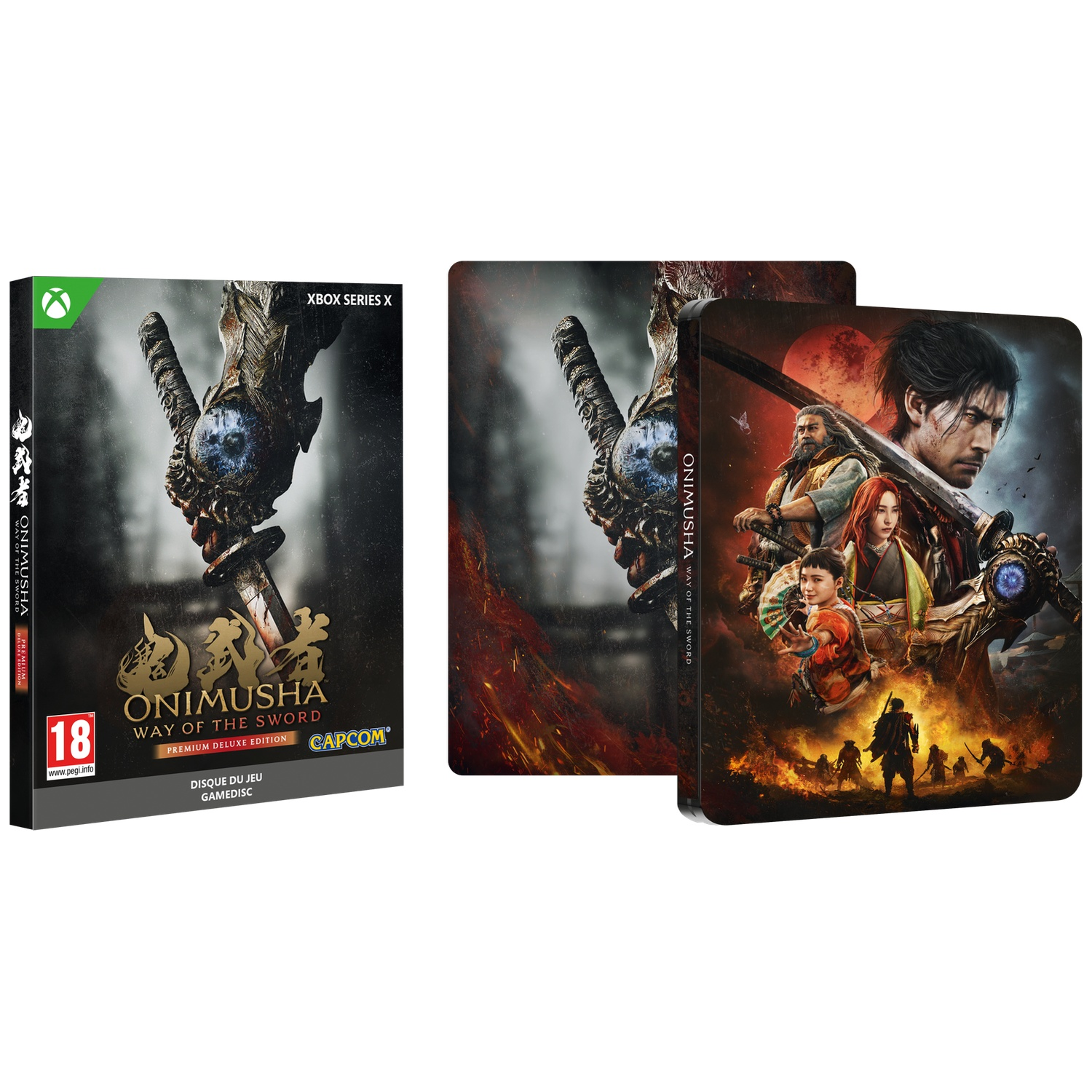 De hoes en steelbook voor Onimusha: Way of the Sword voor Xbox Series X.