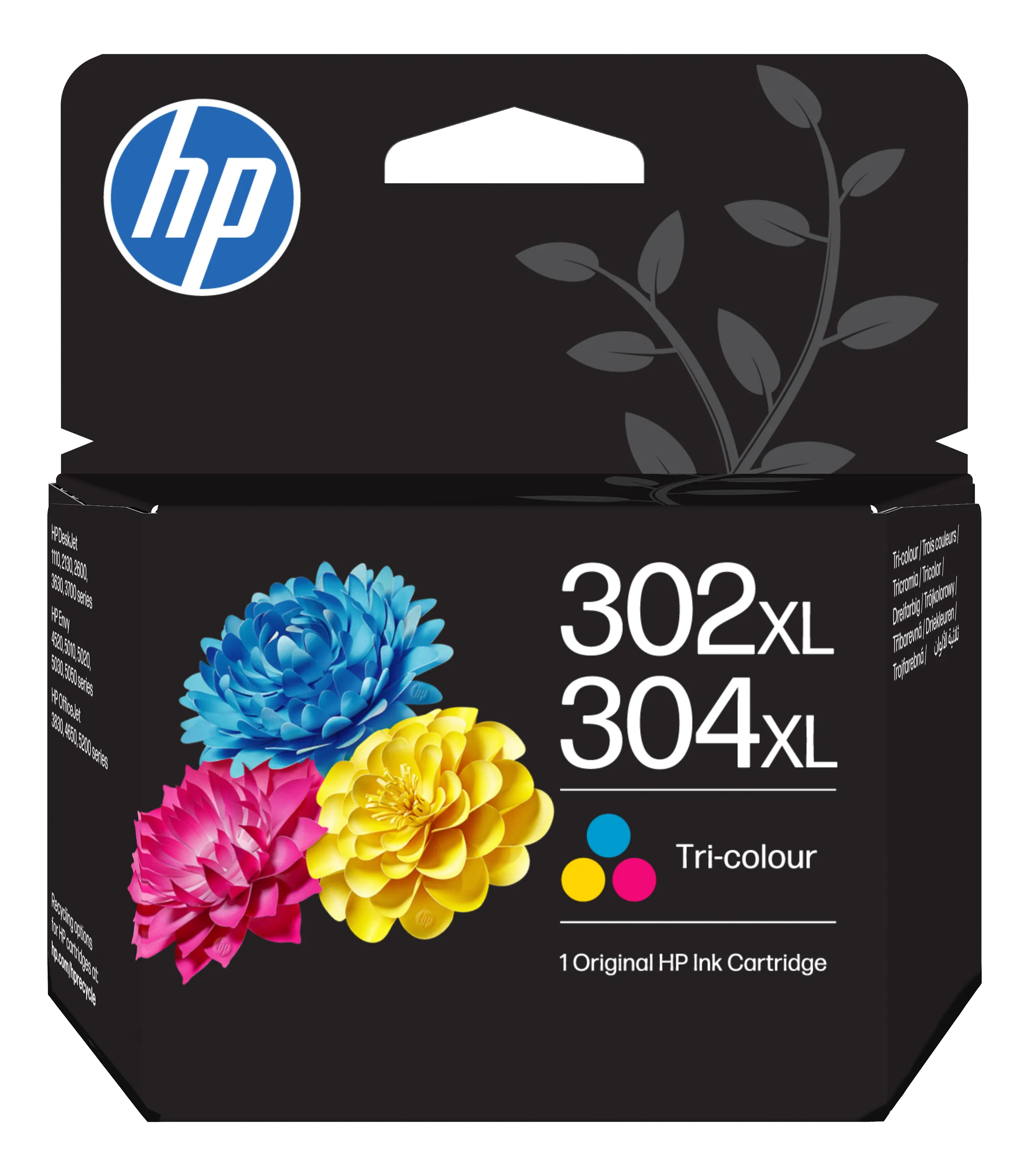 Cartuccia d'inchiostro HP 302XL 304XL Tricolore con tre fiori.