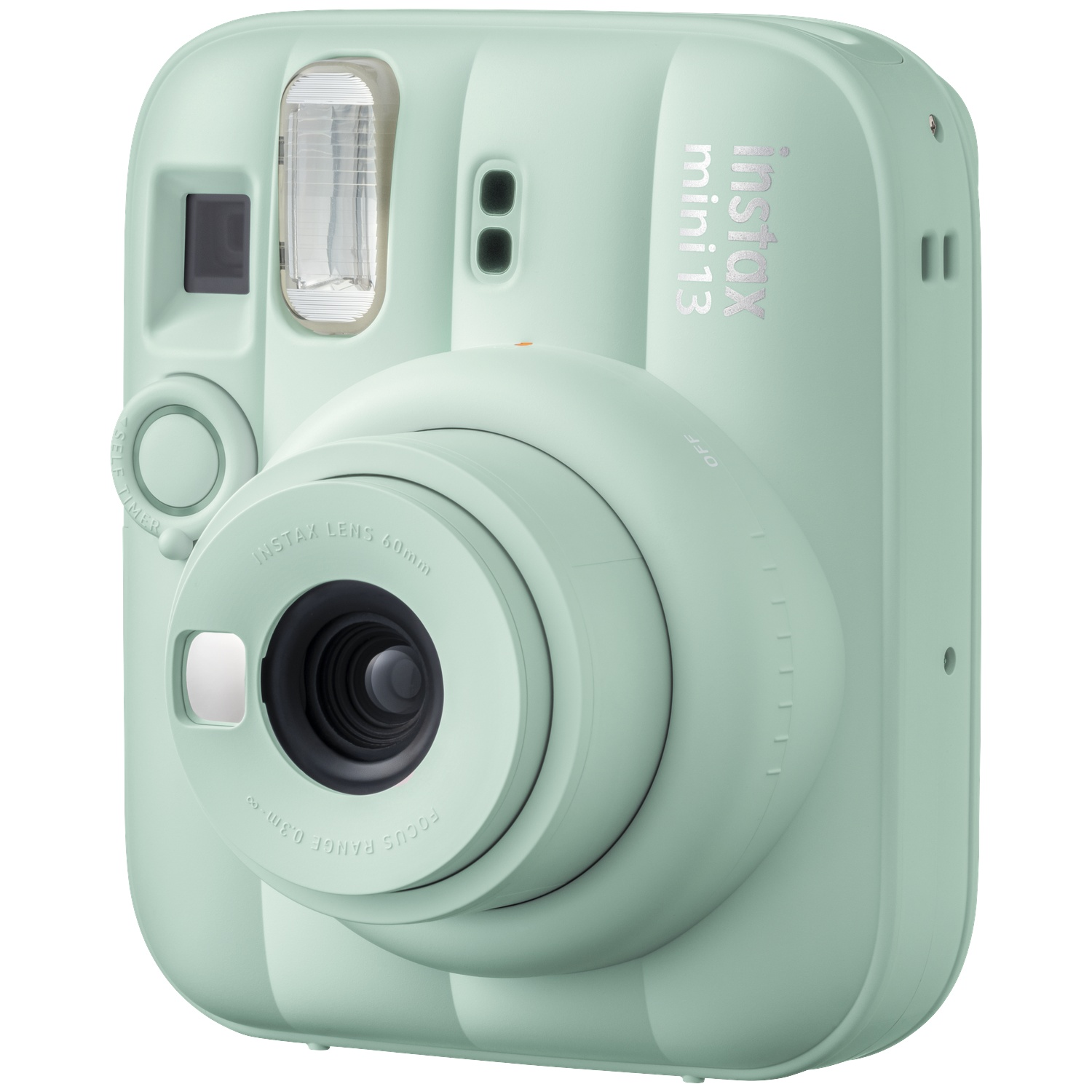 Un appareil photo instantané vert menthe avec objectif et flash.