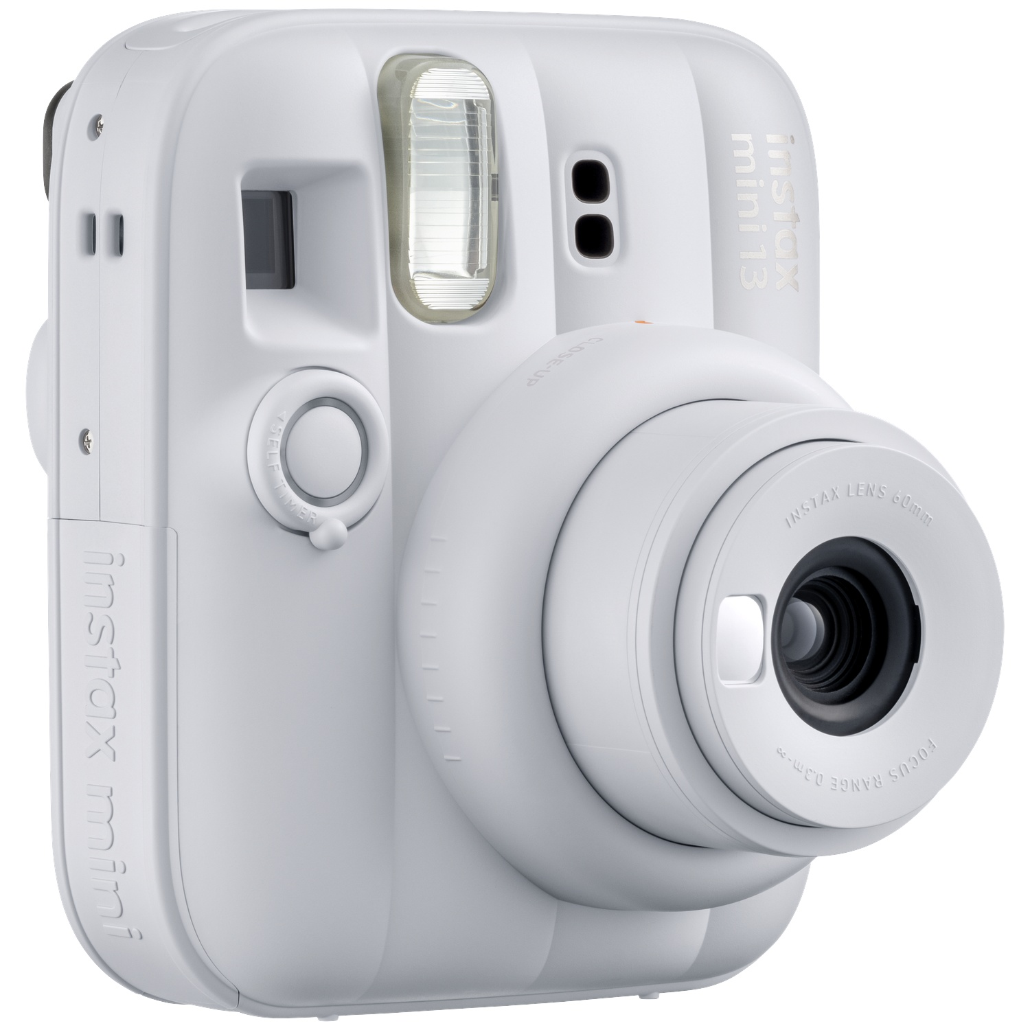 Un appareil photo instantané Instax Mini 13 blanc avec objectif et flash.