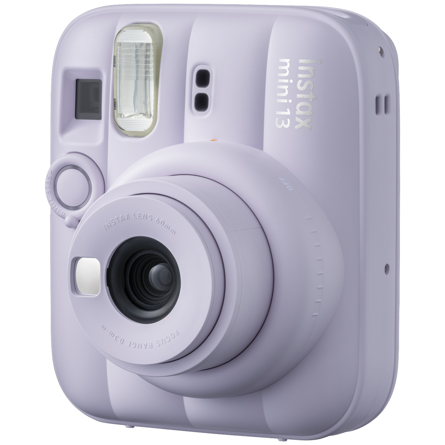 Un appareil photo instantané violet avec objectif et flash.