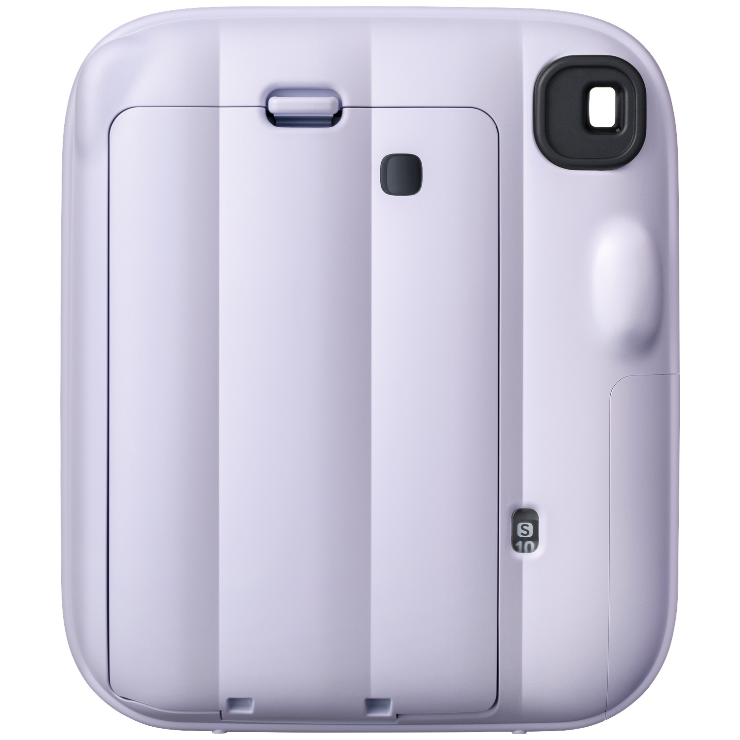Un appareil photo instantané lavande à rayures verticales et viseur.