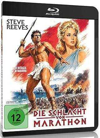 Blu-ray Cover: Steve Reeves als Held mit Speer, Frau im Hintergrund, Seeschlacht.