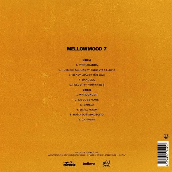 Rückseite eines Albums mit Songtiteln auf orangefarbenem Hintergrund.