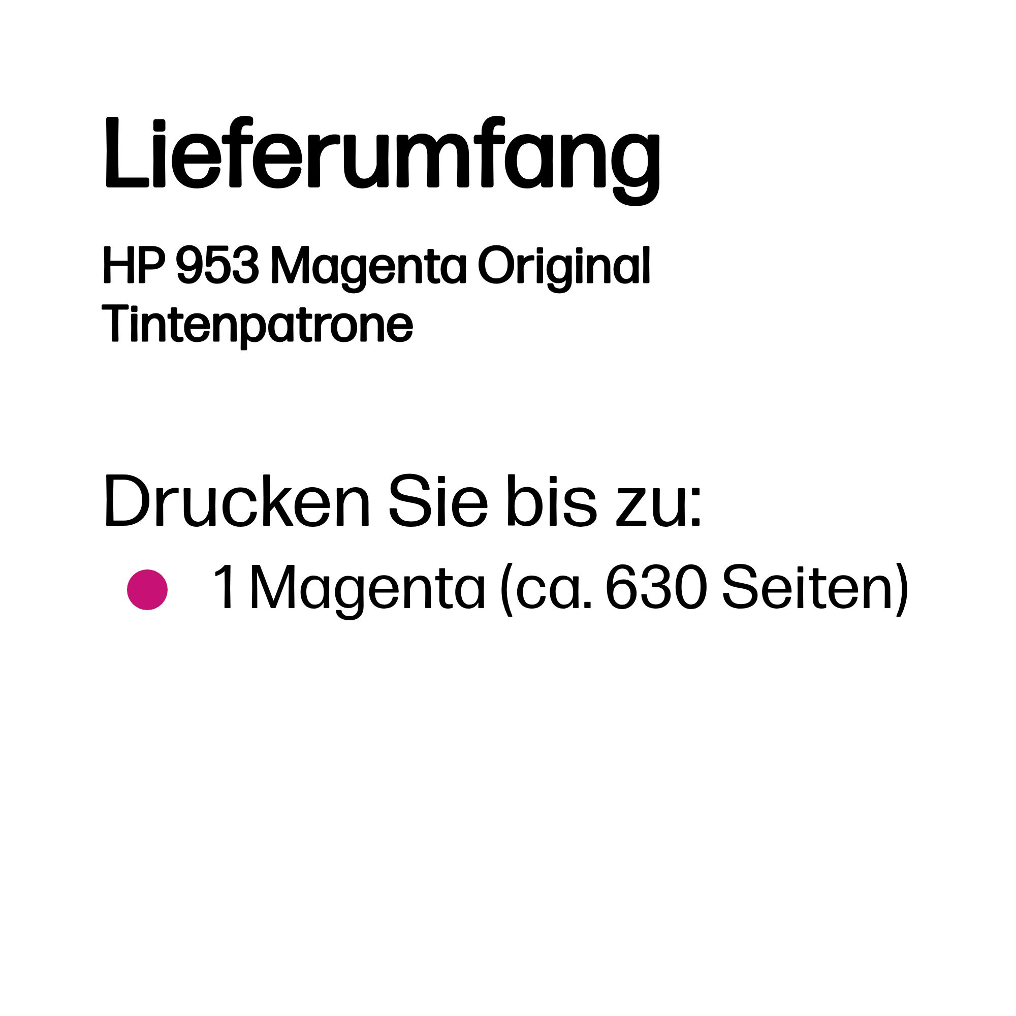 Lieferumfang: HP 953 Magenta Original Tintenpatrone. Drucken bis zu 630 Seiten.