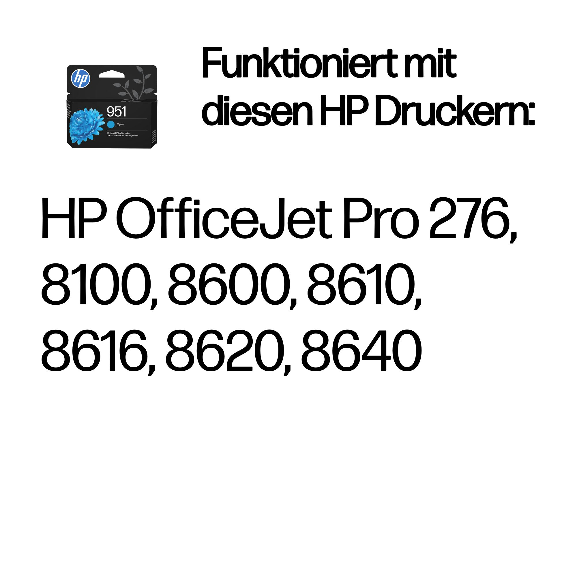 HP 951 Cyan Tintenpatrone. Kompatibel mit HP OfficeJet Pro Druckern.
