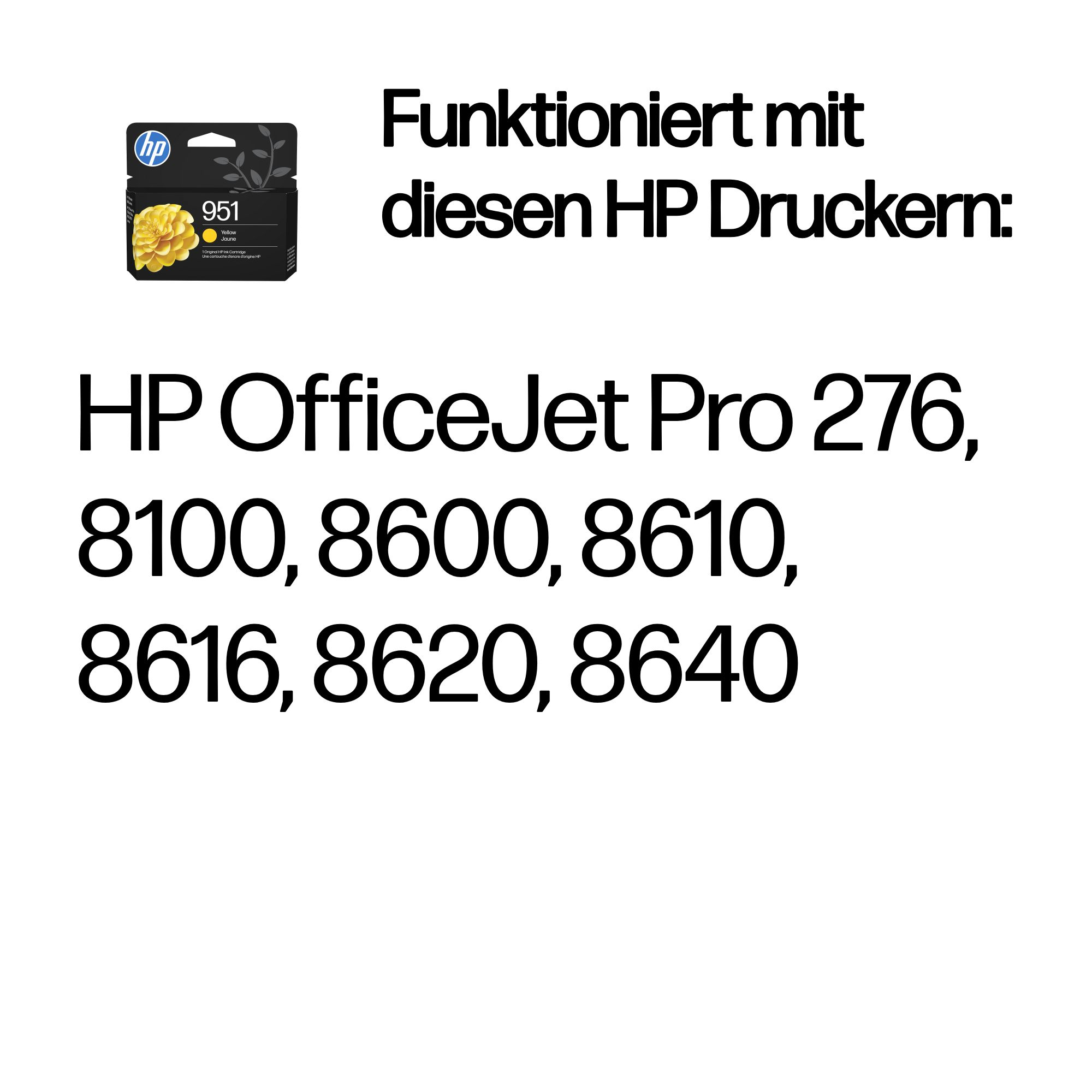 Gelbe HP 951 Tintenpatrone, kompatibel mit HP OfficeJet Pro Druckern.