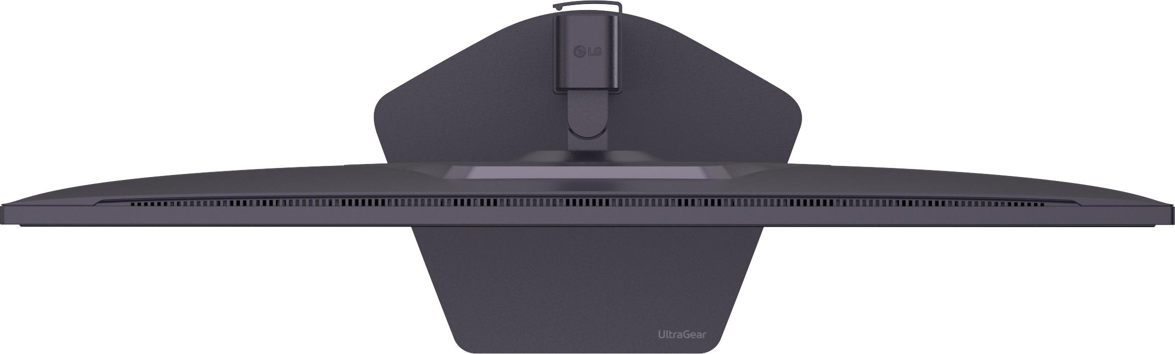 Rückseite eines dunklen Monitors mit LG-Logo und Lüftungsschlitzen.