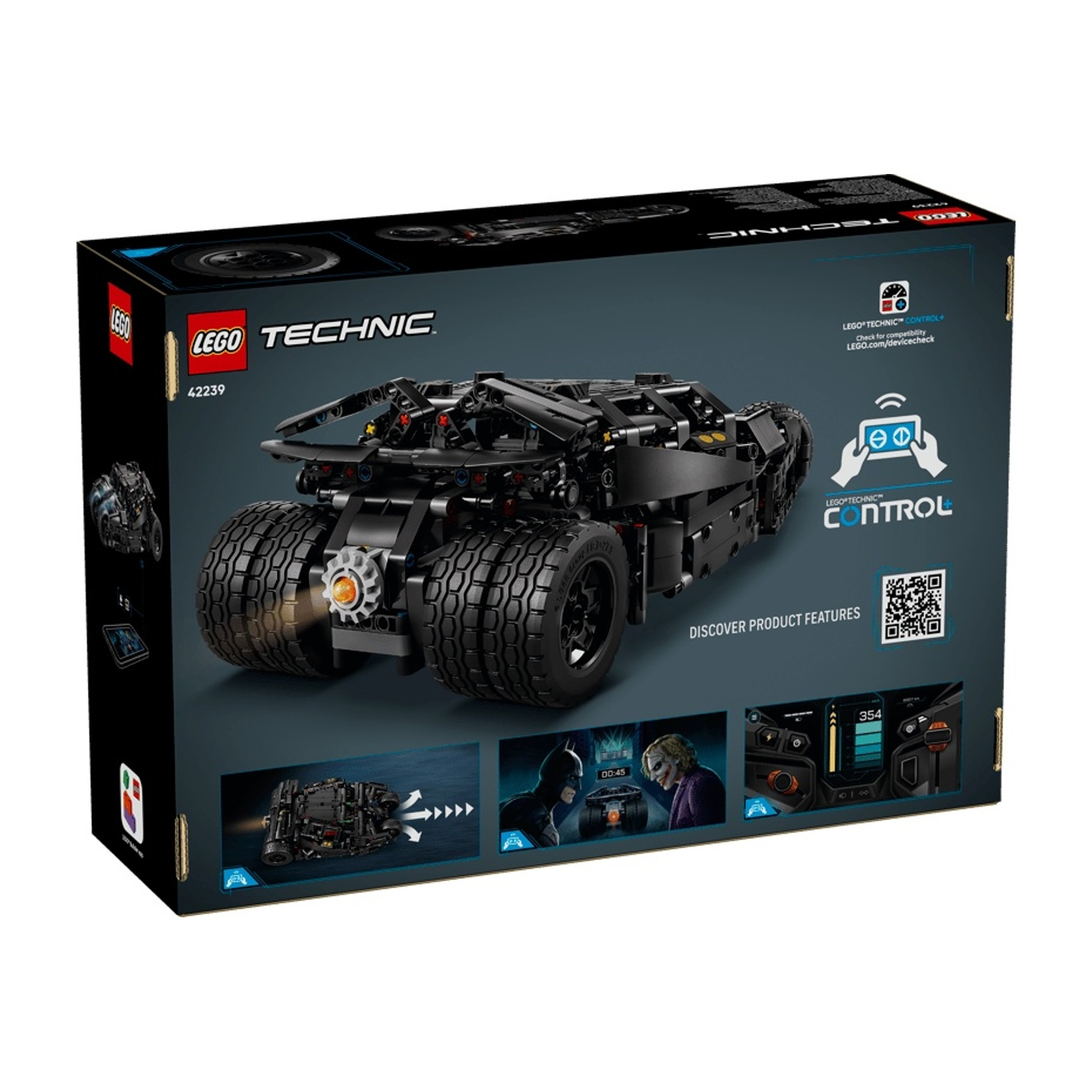 Scatola Lego Technic Batmobile di Batman con immagini dettagliate e funzioni.