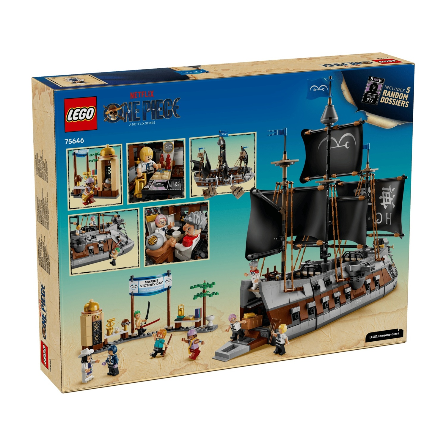 Scatola Lego One Piece con nave e figure, serie Netflix.