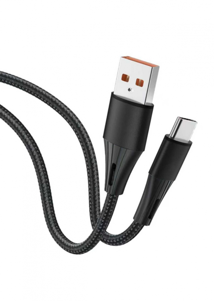 Egy fekete USB-C kábel USB-A és USB-C csatlakozókkal.