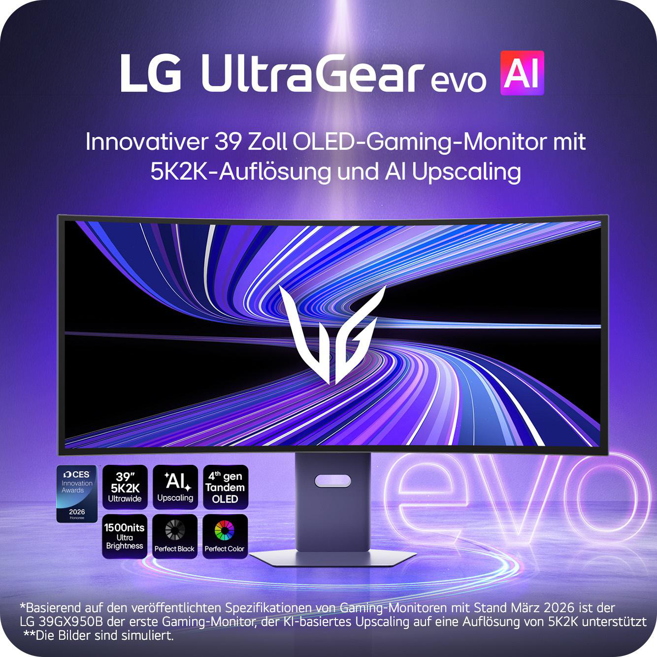 LG UltraGear Gaming Monitor mit 39 Zoll, 5K2K Auflösung, OLED und AI Upscaling.