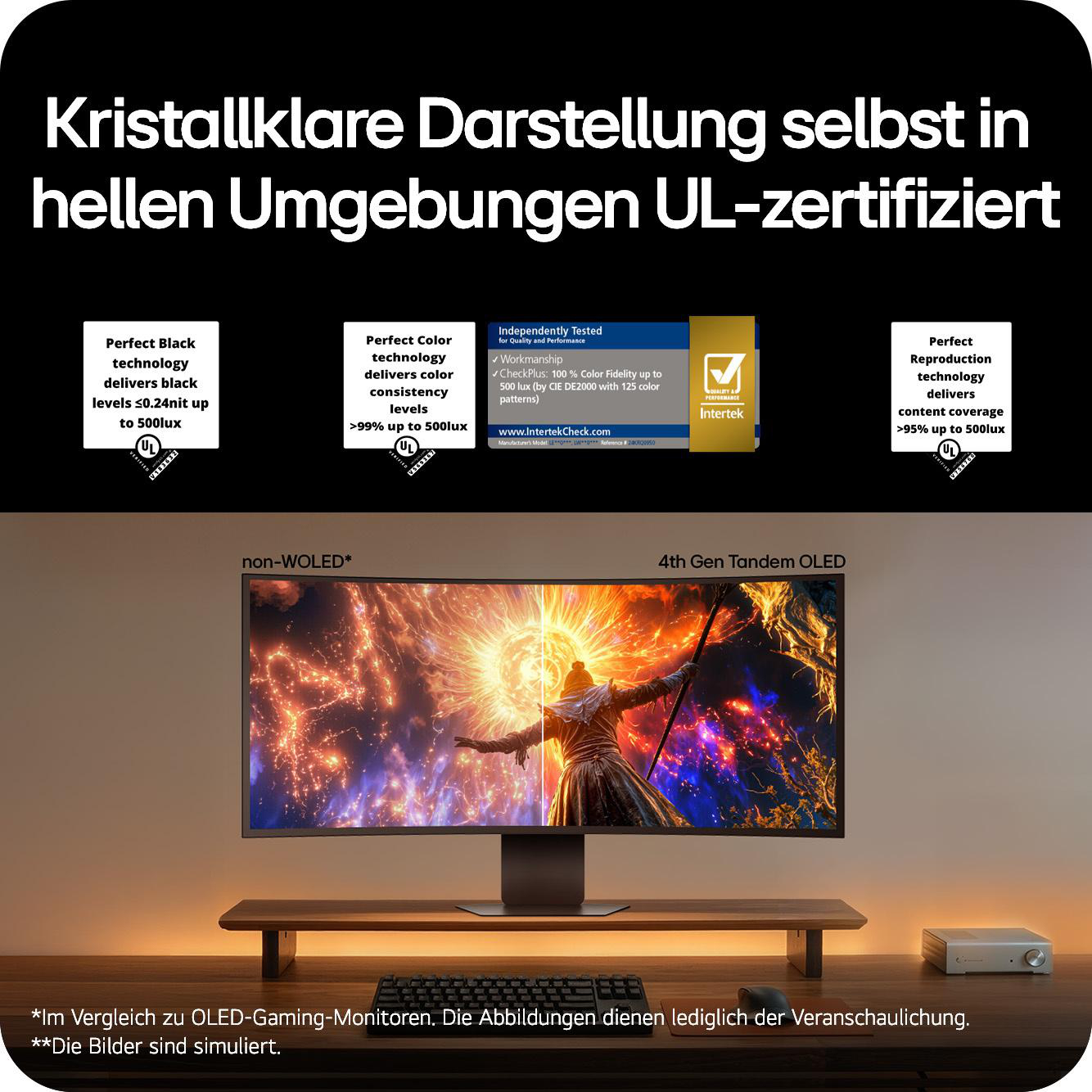 Samsung OLED Monitor mit zwei Bildern, die unterschiedliche Darstellungen zeigen.
