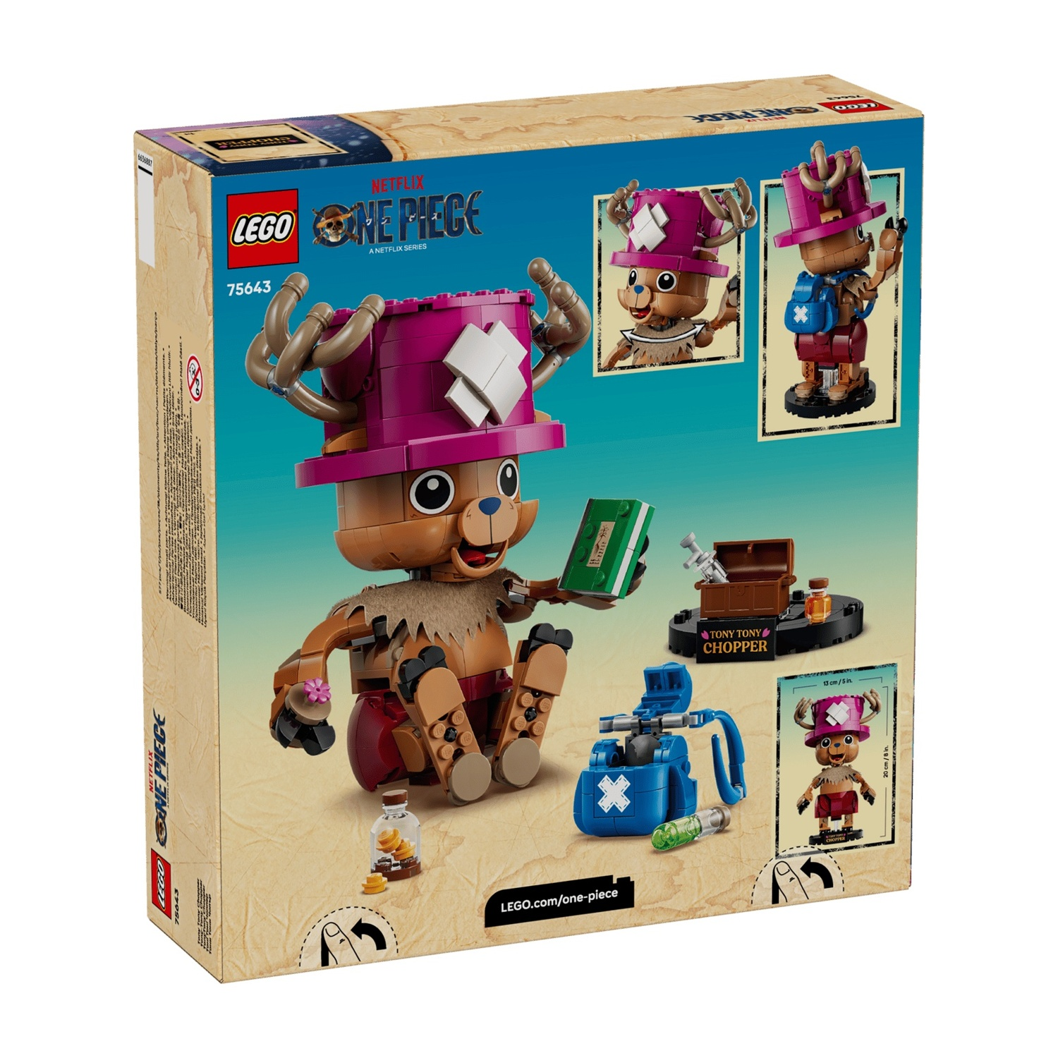 Confezione del set Lego One Piece Tony Tony Chopper con illustrazione dettagliata del personaggio.