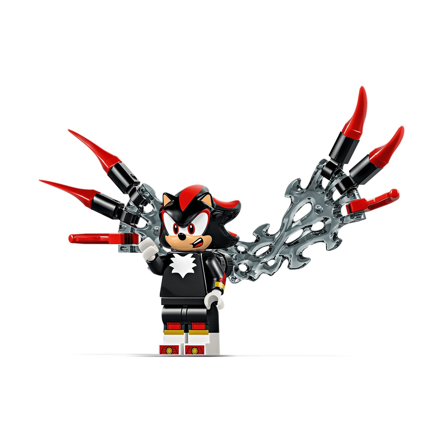 Personaggio Lego di Shadow the Hedgehog con ali rosse e nere.