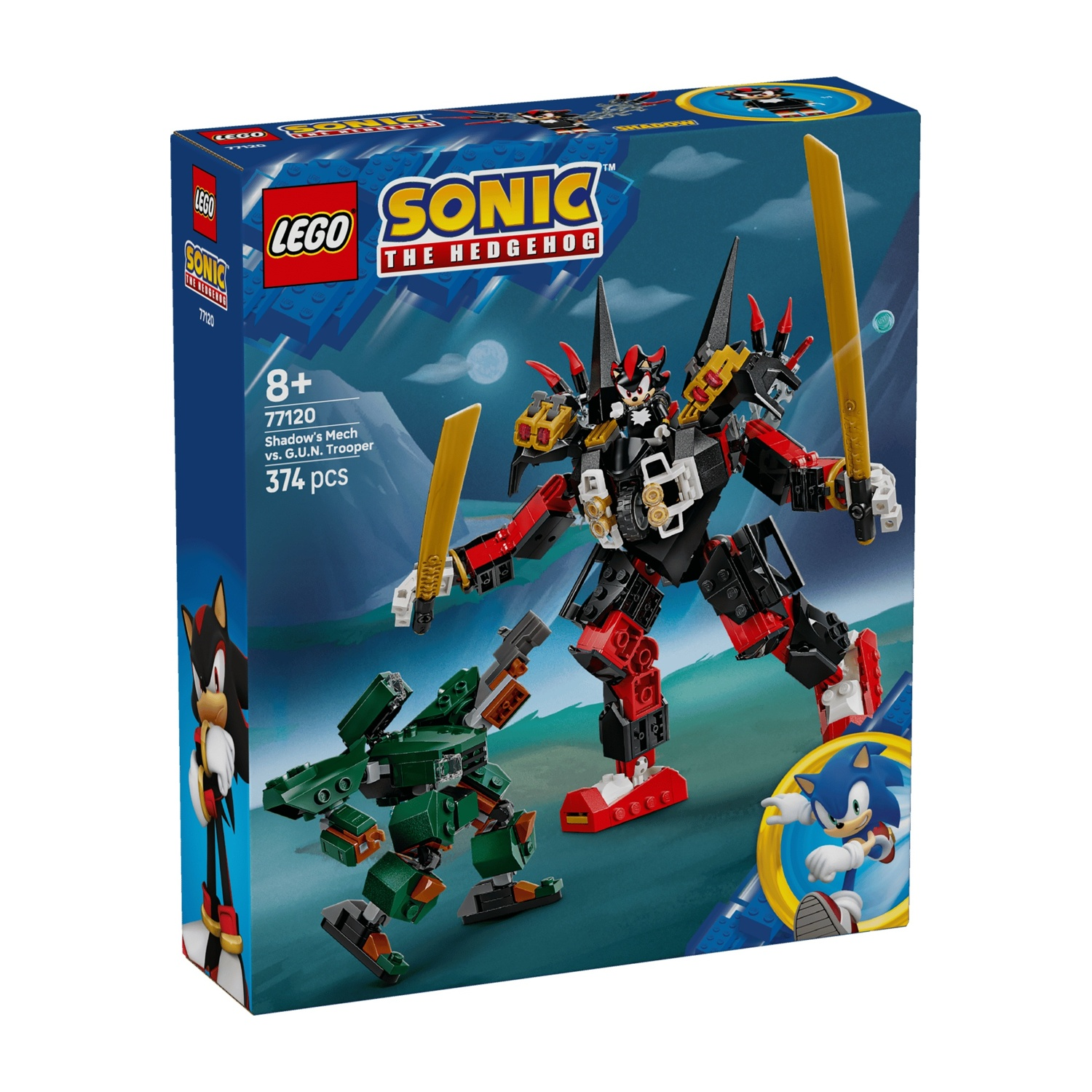 Set LEGO Sonic: Mech rosso e nero con spade gialle contro mech verde.