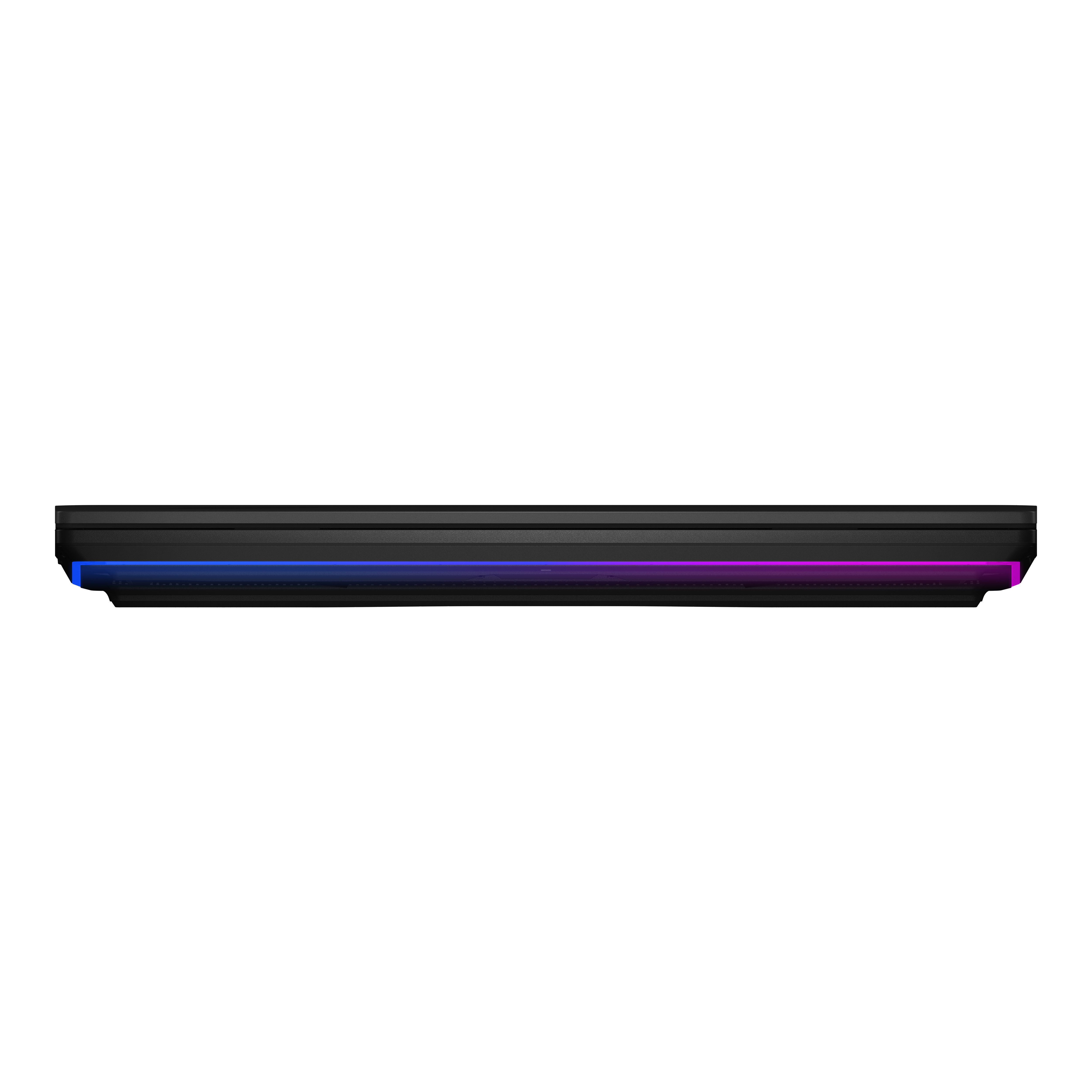 Maviden mora geçiş yapan RGB aydınlatmalı siyah dizüstü bilgisayar.