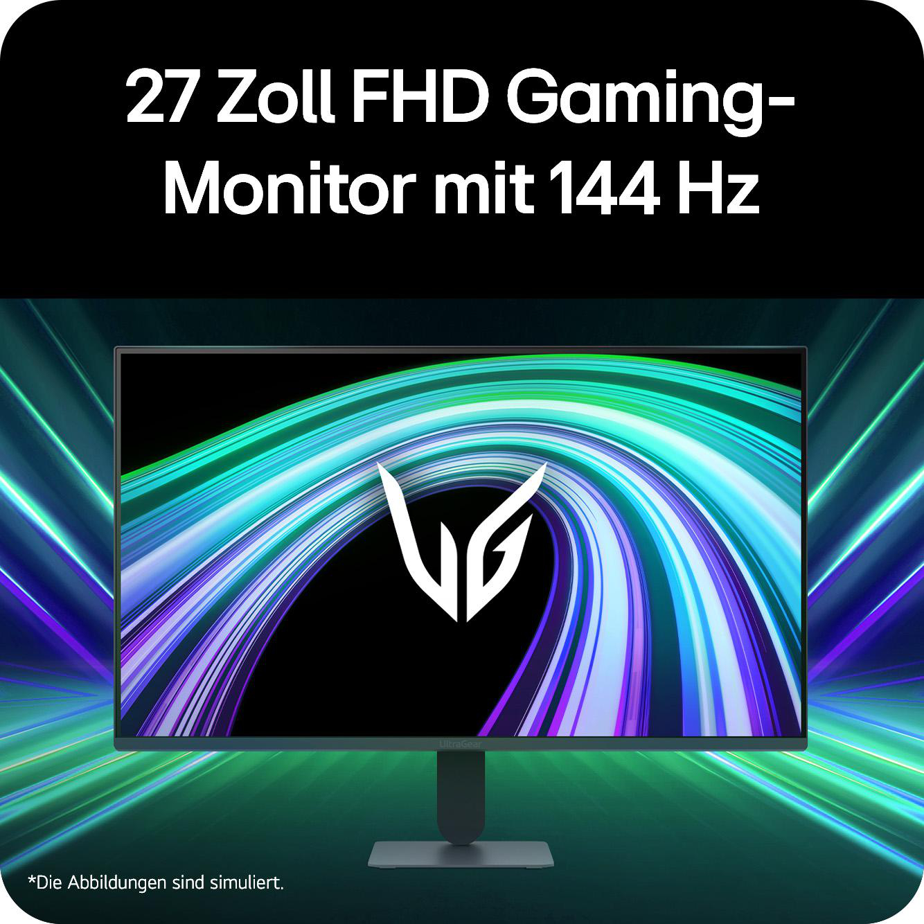 Ein 27-Zoll-FHD-Gaming-Monitor mit 144 Hz und einem stilisierten LG-Logo.