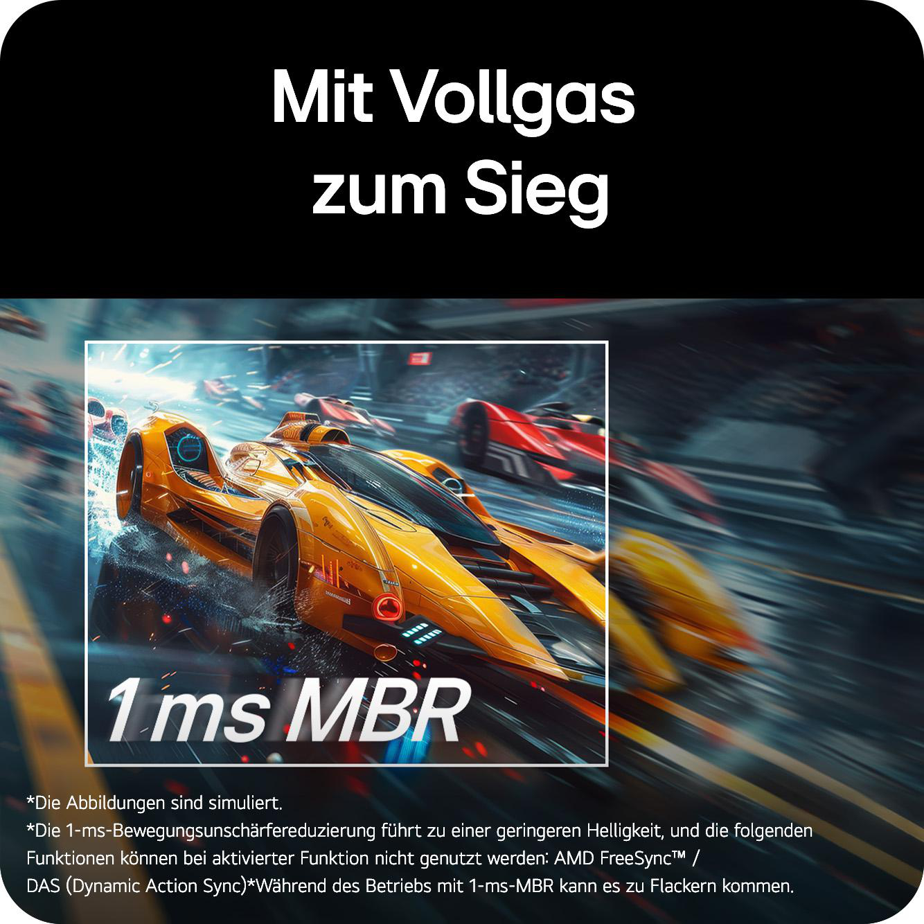 Zwei Rennwagen, einer gelb, einer rot, fahren auf einer Rennstrecke.