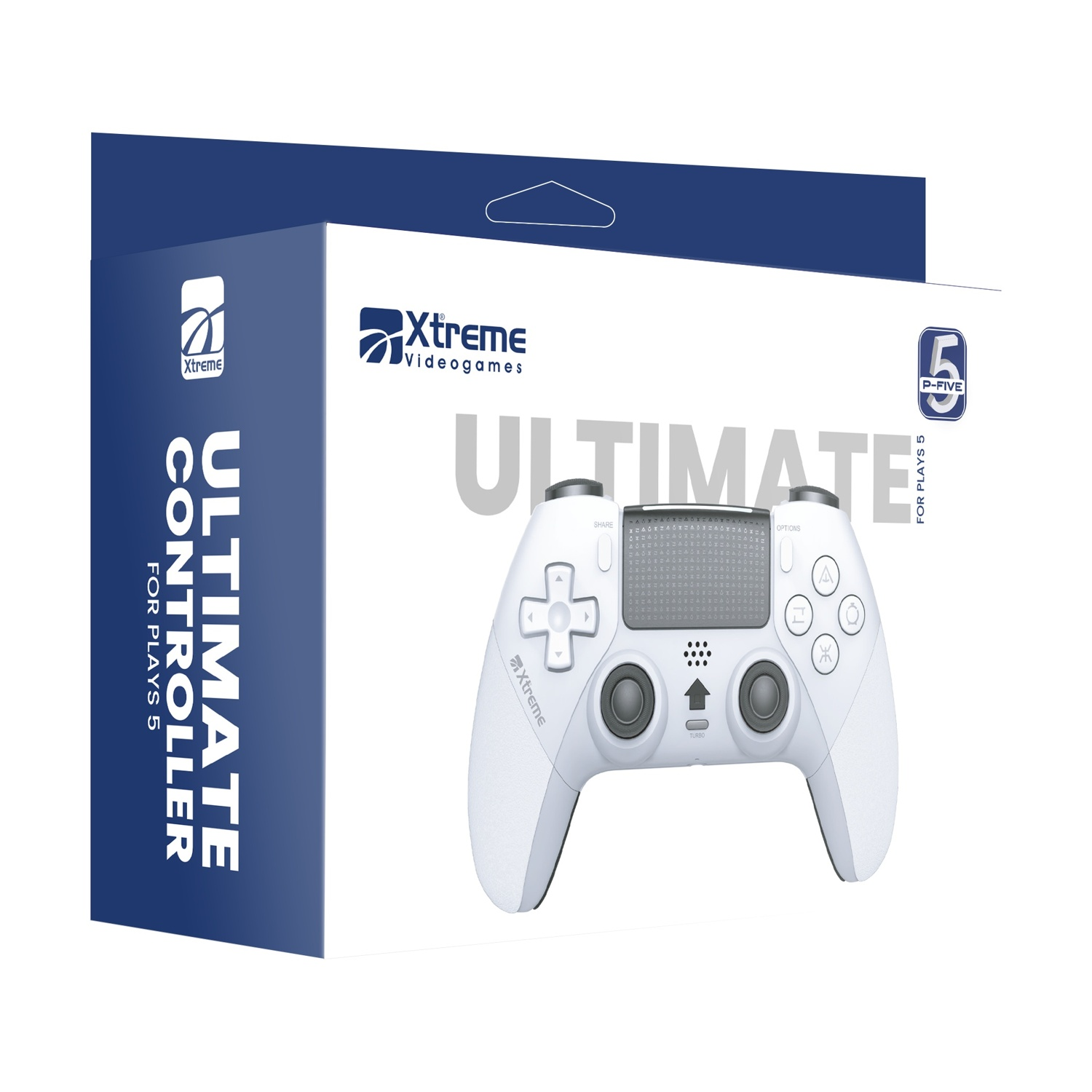 Confezione bianca controller Ultimate per PS5 con vista frontale controller.