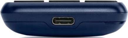 Zbliżenie niebieskiego urządzenia pokazujące port USB-C.