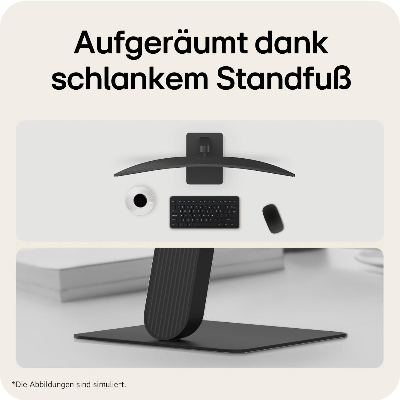 Ein Monitor, Tastatur, Maus und eine Kaffeetasse auf einem Schreibtisch.