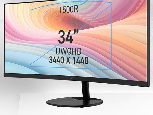 Ein 34-Zoll-UWQHD-Monitor mit 1500R-Krümmung und 3440 x 1440 Auflösung.