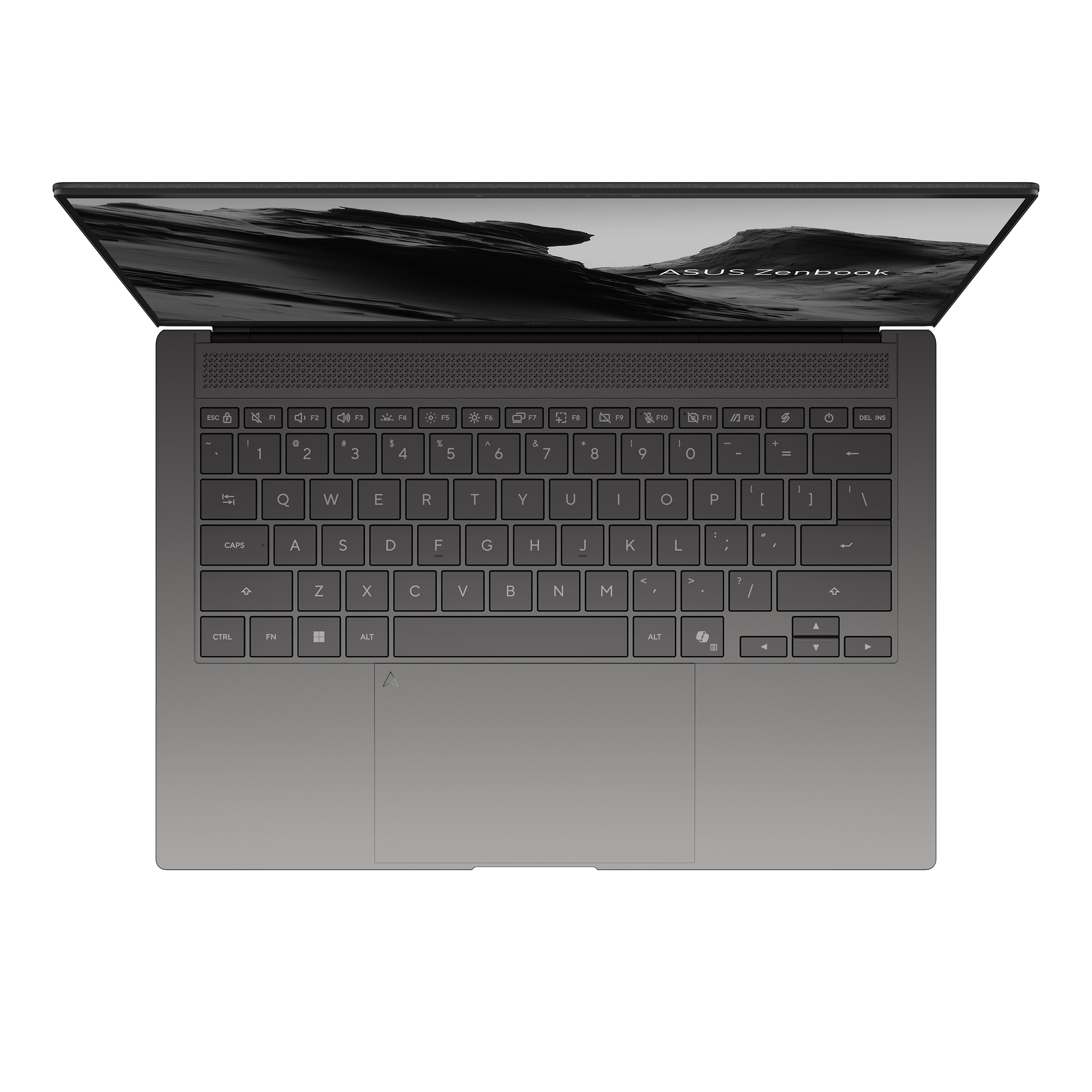 Ekranı açık gri bir Asus Zenbook dizüstü bilgisayar.