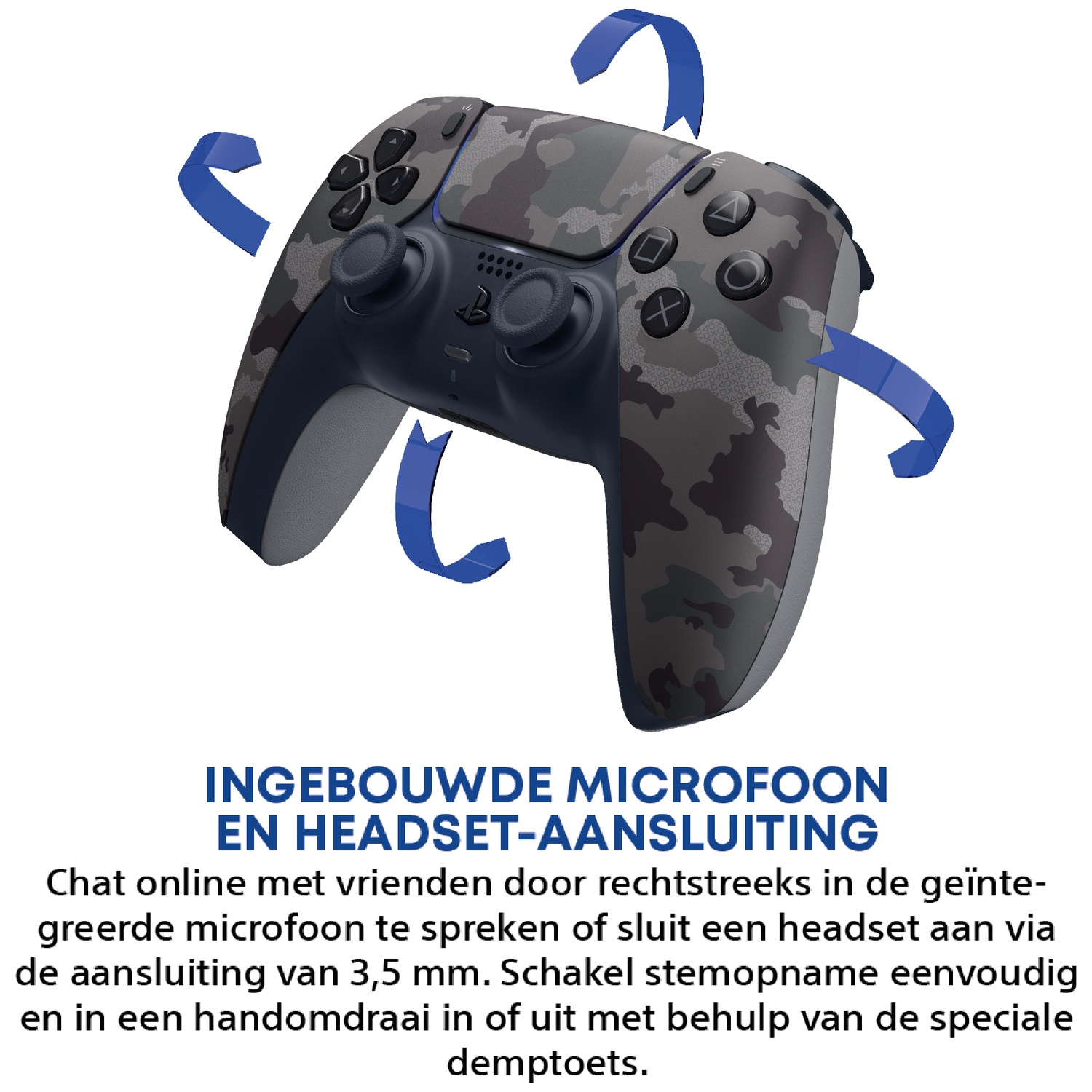 Manette grise camouflage avec flèches bleues indiquant un mouvement.