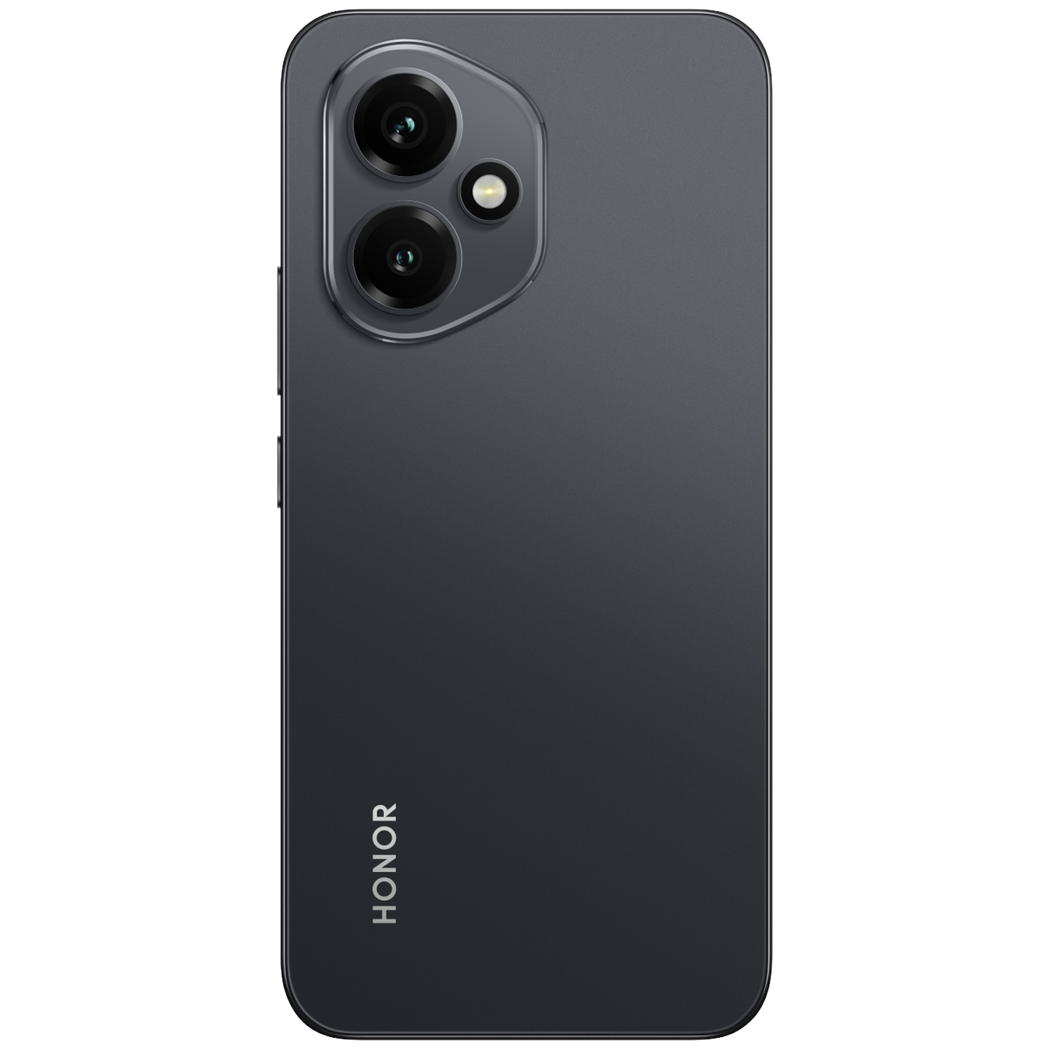 Back of a dark Honor smartphone with dual camera and flash.