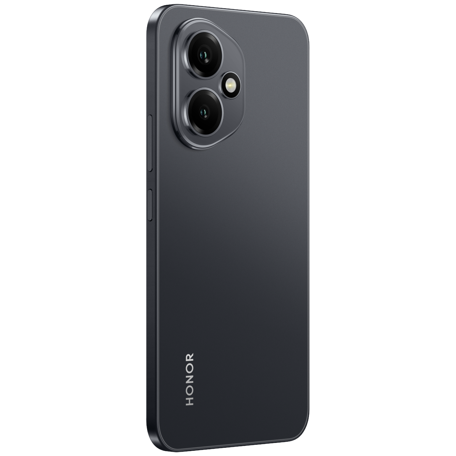 Back of a dark HONOR smartphone with two cameras.