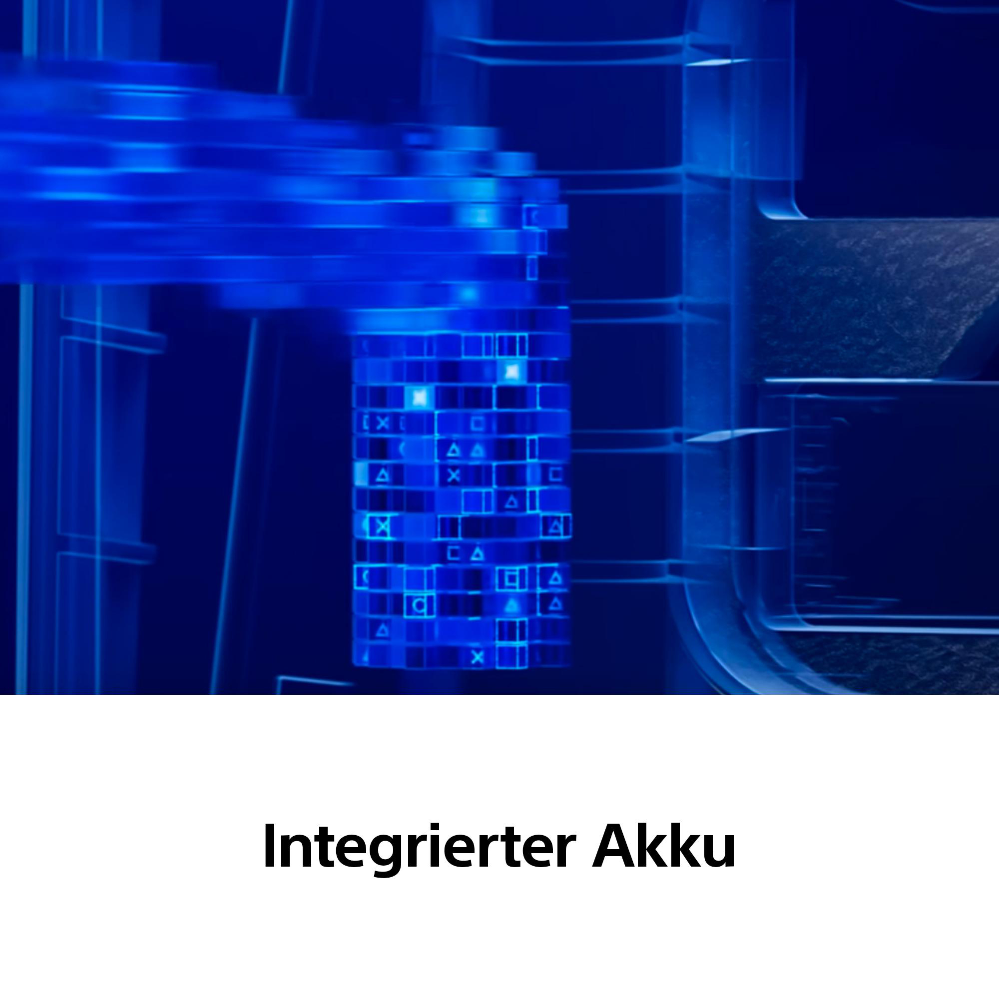 Abstrakte blaue Lichter mit Symbolen, die auf eine Batterie hinweisen.