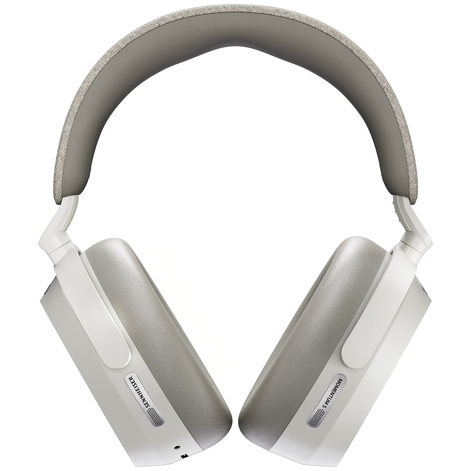 A pair of Sennheiser Momentum 5 wireless headphones in light gray and white, angled on a white background.