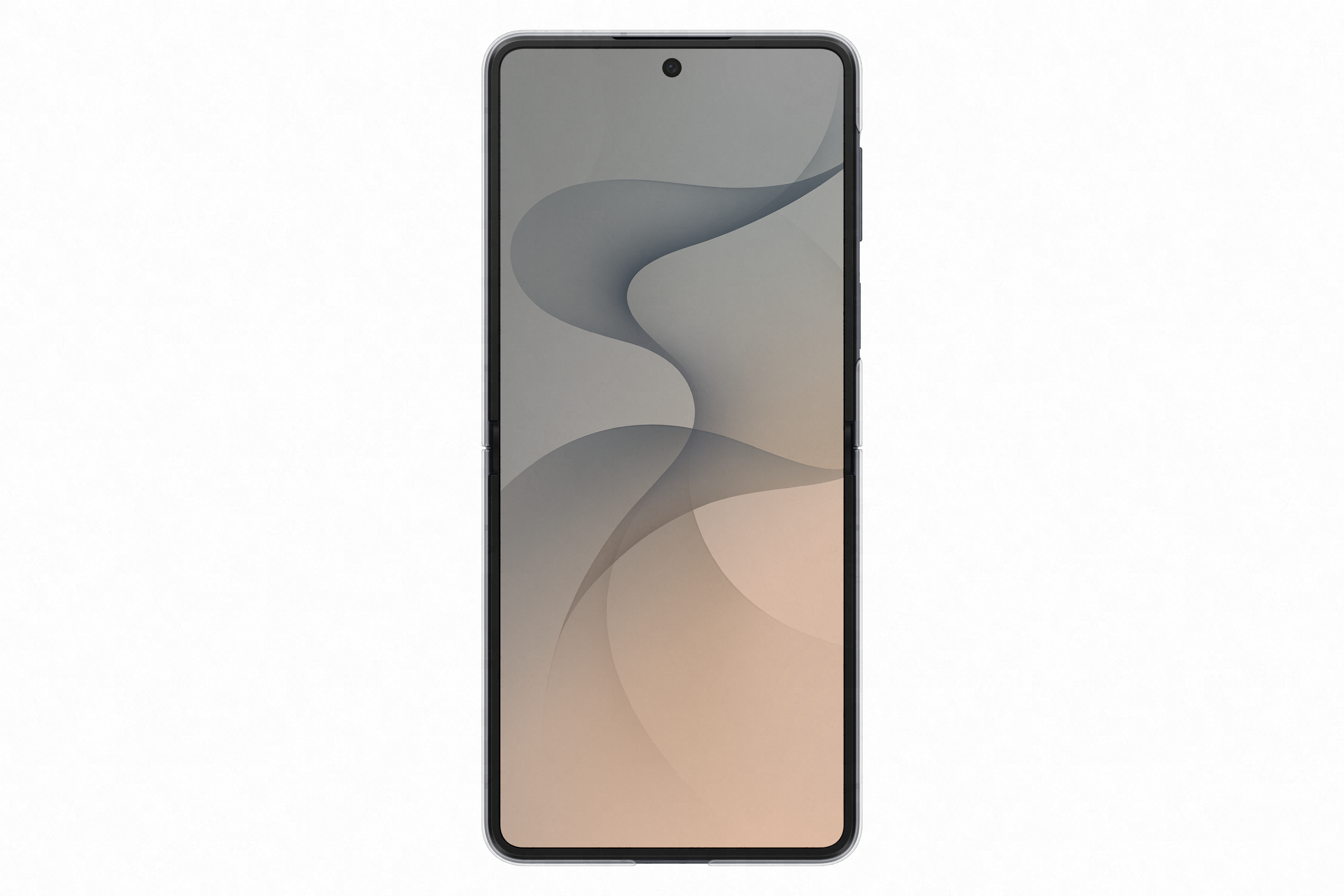 Ein geschlossenes Smartphone mit einem grauen und beigen Muster auf dem Bildschirm.